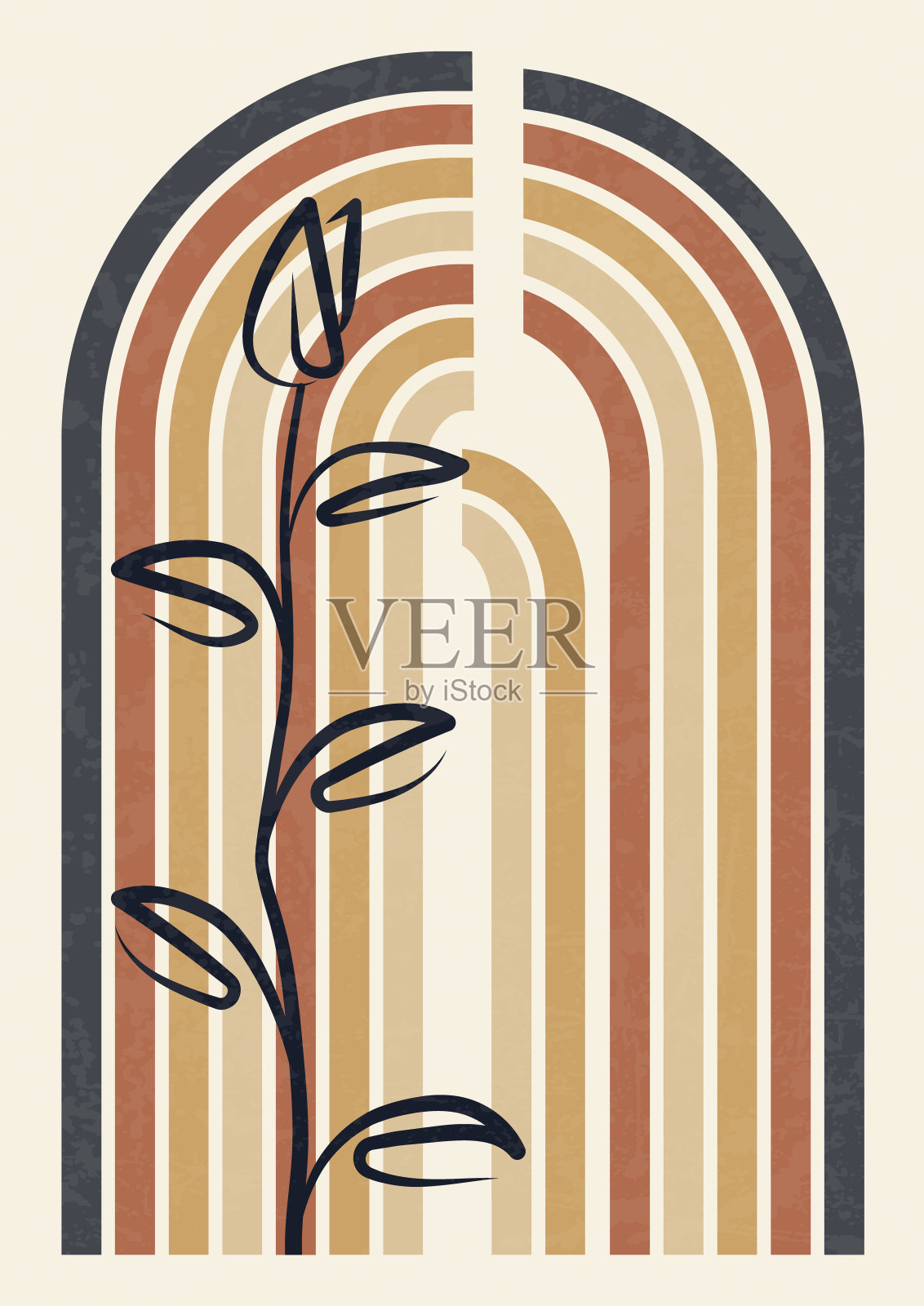 抽象海报与彩色拱门插图波西米亚风格。插画图片素材