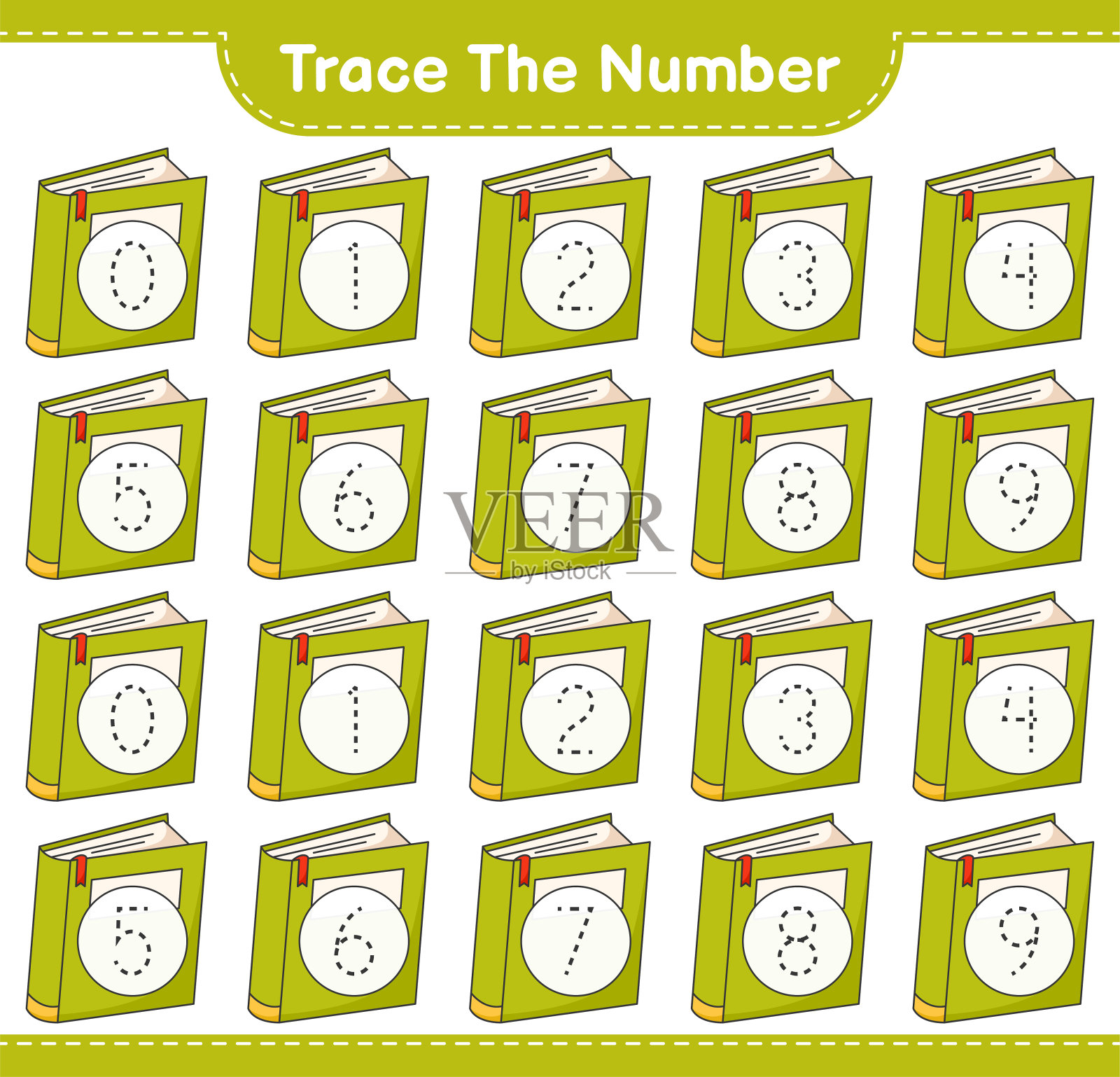 跟踪号码。用Book跟踪号码。教育儿童游戏，可打印的工作表，矢量插图插画图片素材