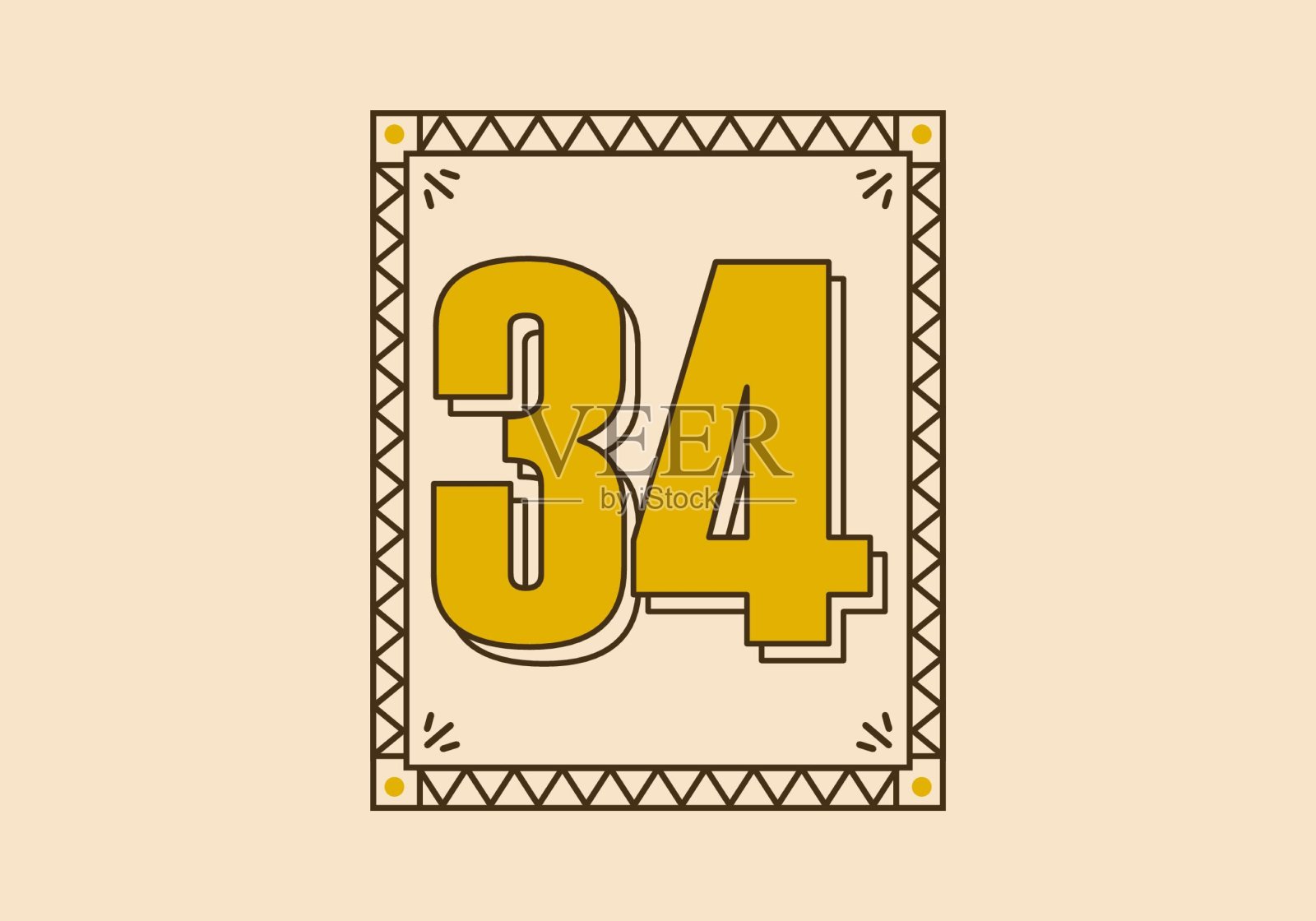 印有34号的古董矩形框插画图片素材