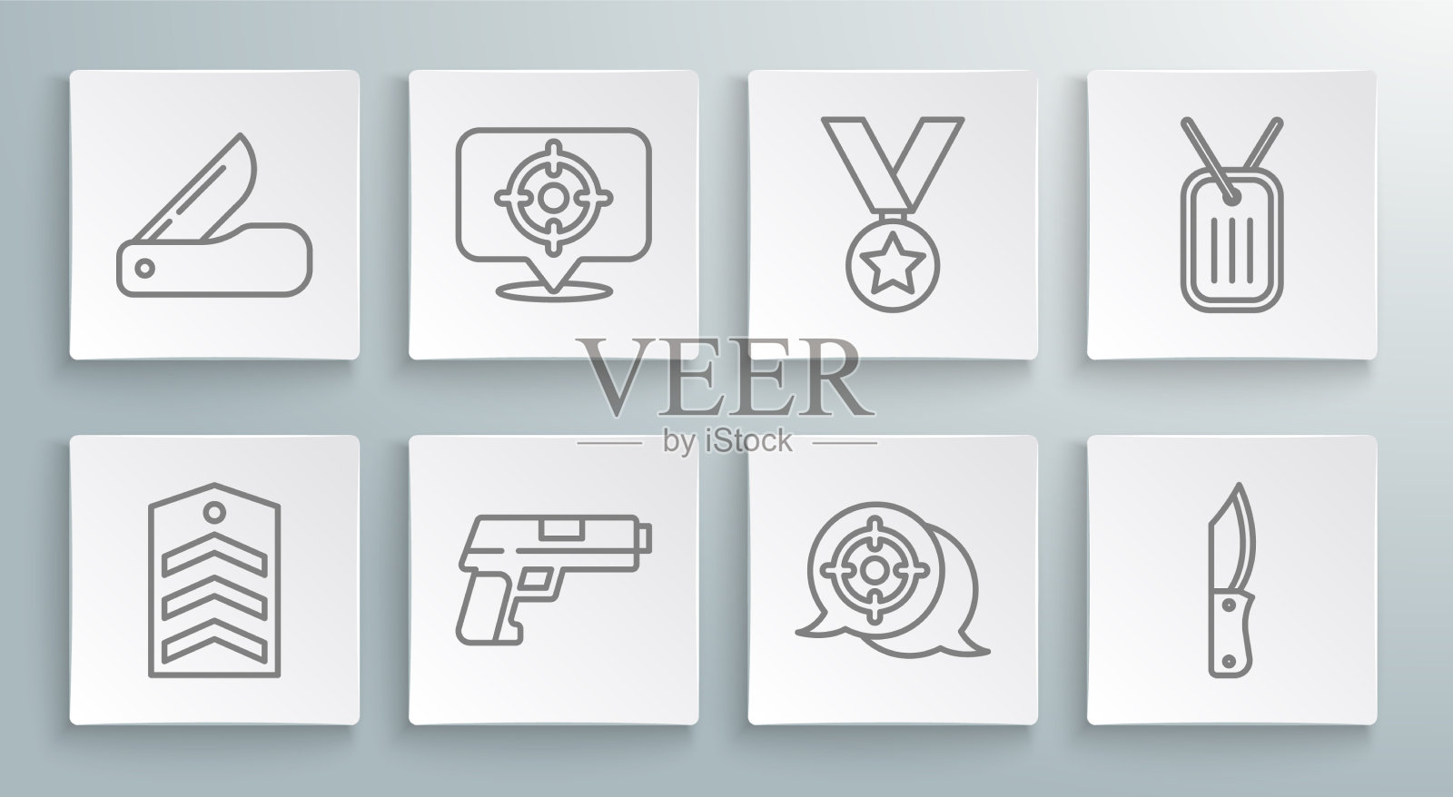 设置线雪佛龙目标运动手枪枪军事图标素材