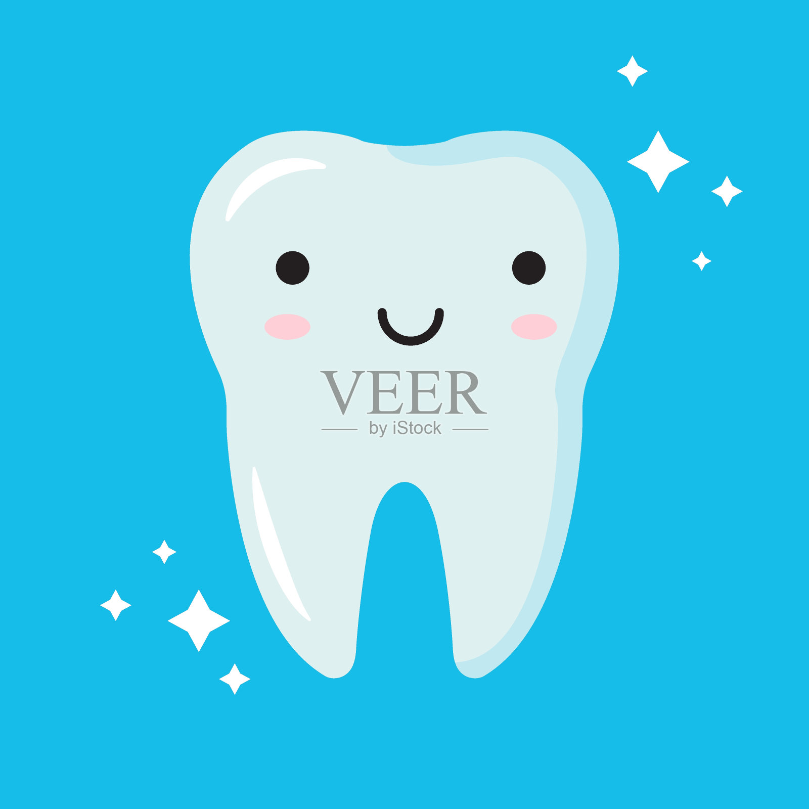 卡通平面插图微笑白牙。可爱的宝宝卡哇伊牙。矢量图插画图片素材