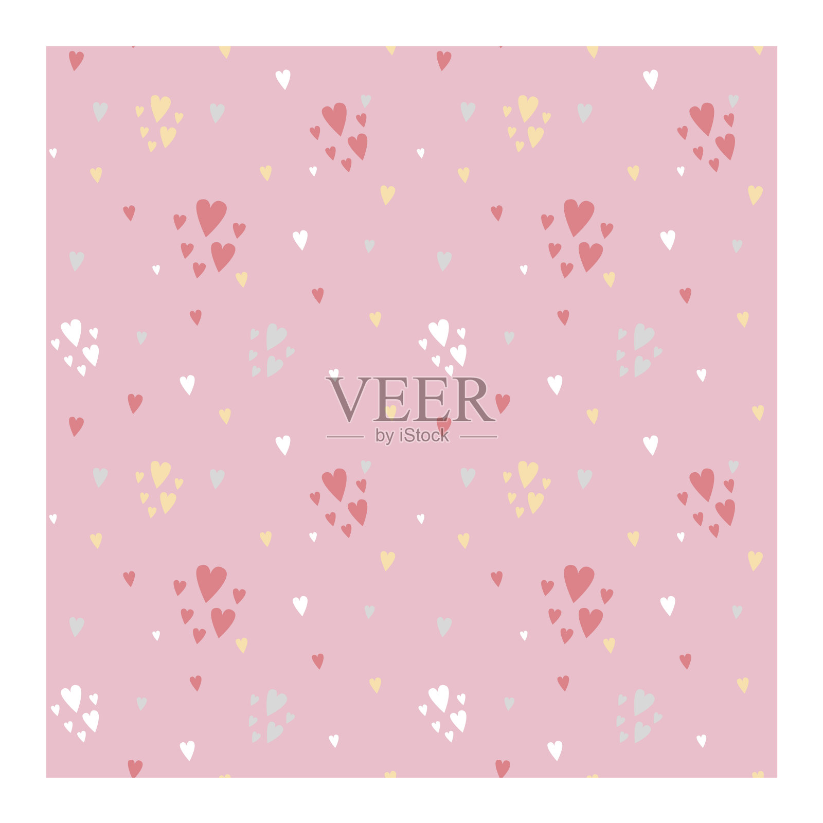 矢量无缝幼稚的图案与心形的粉红色。垃圾风格，破旧的街头艺术模仿。复古旧纸的质感。插画图片素材