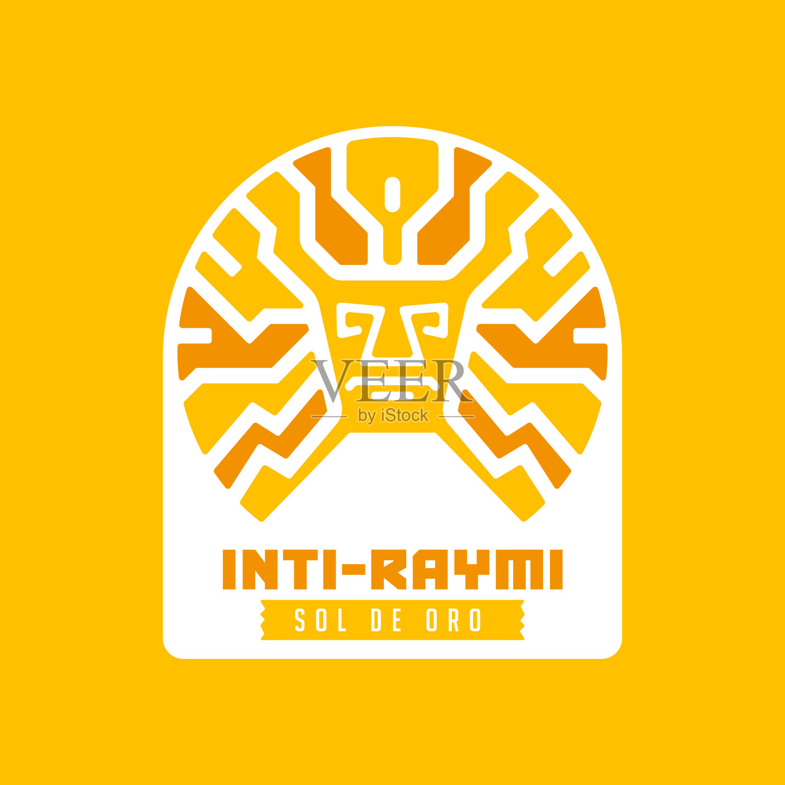 黄金面具。金太阳。Inti Raymi厄瓜多尔秘鲁的象征符号，安第斯人民的祖先和文化庆祝冬至。插画图片素材