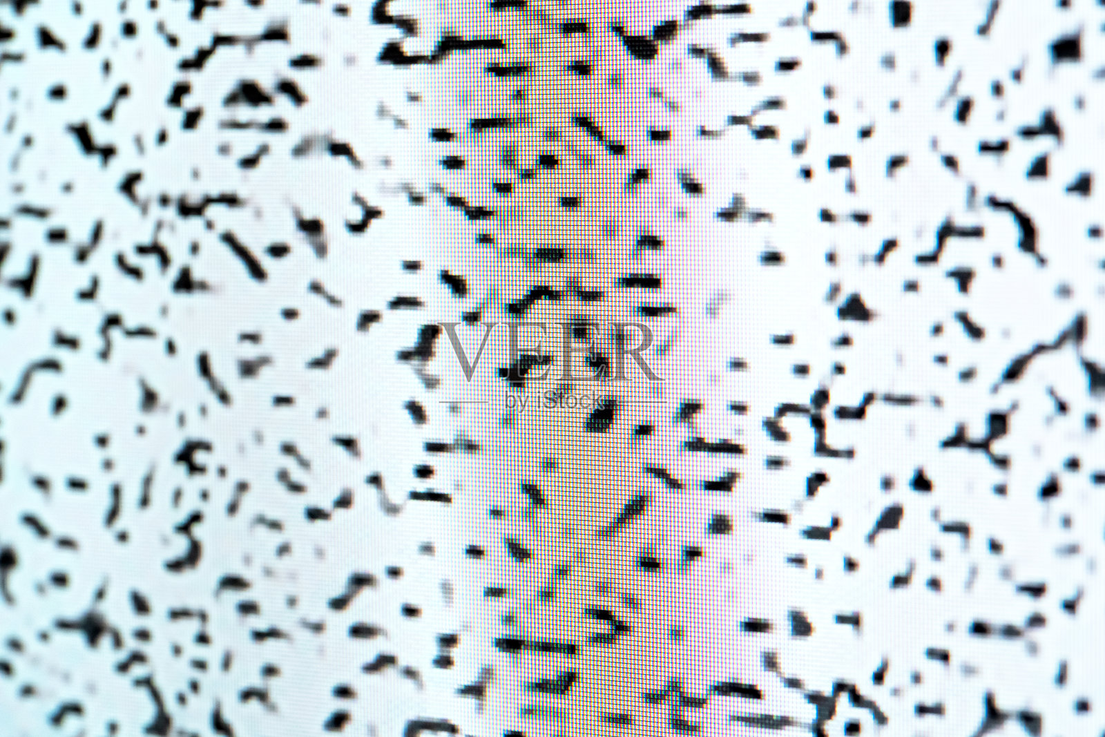 老式液晶彩电屏幕黑白杂音纹理近距离观察，细节分明。失去信号，中断广播结束简单抽象的概念，背景纹理，没有人。显示，可见像素，侧视图照片摄影图片