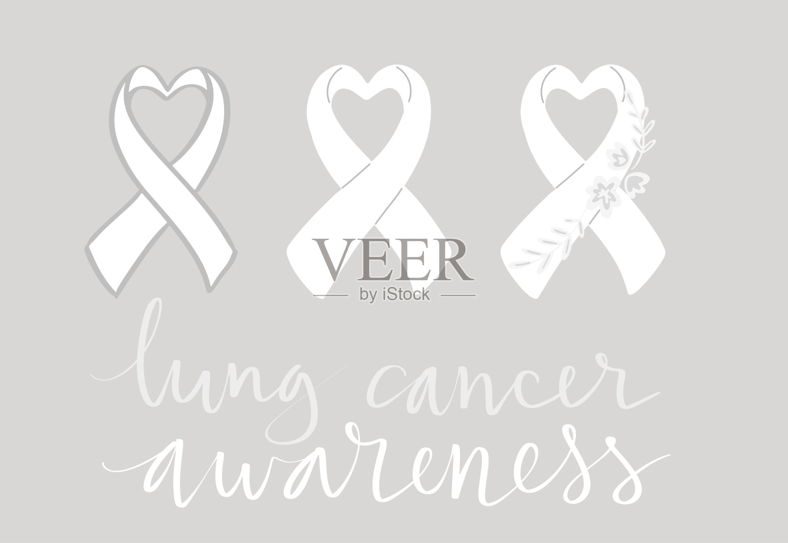 肺癌意识月十一月手写刻字。白丝带的支持。网络横幅向量插画图片素材