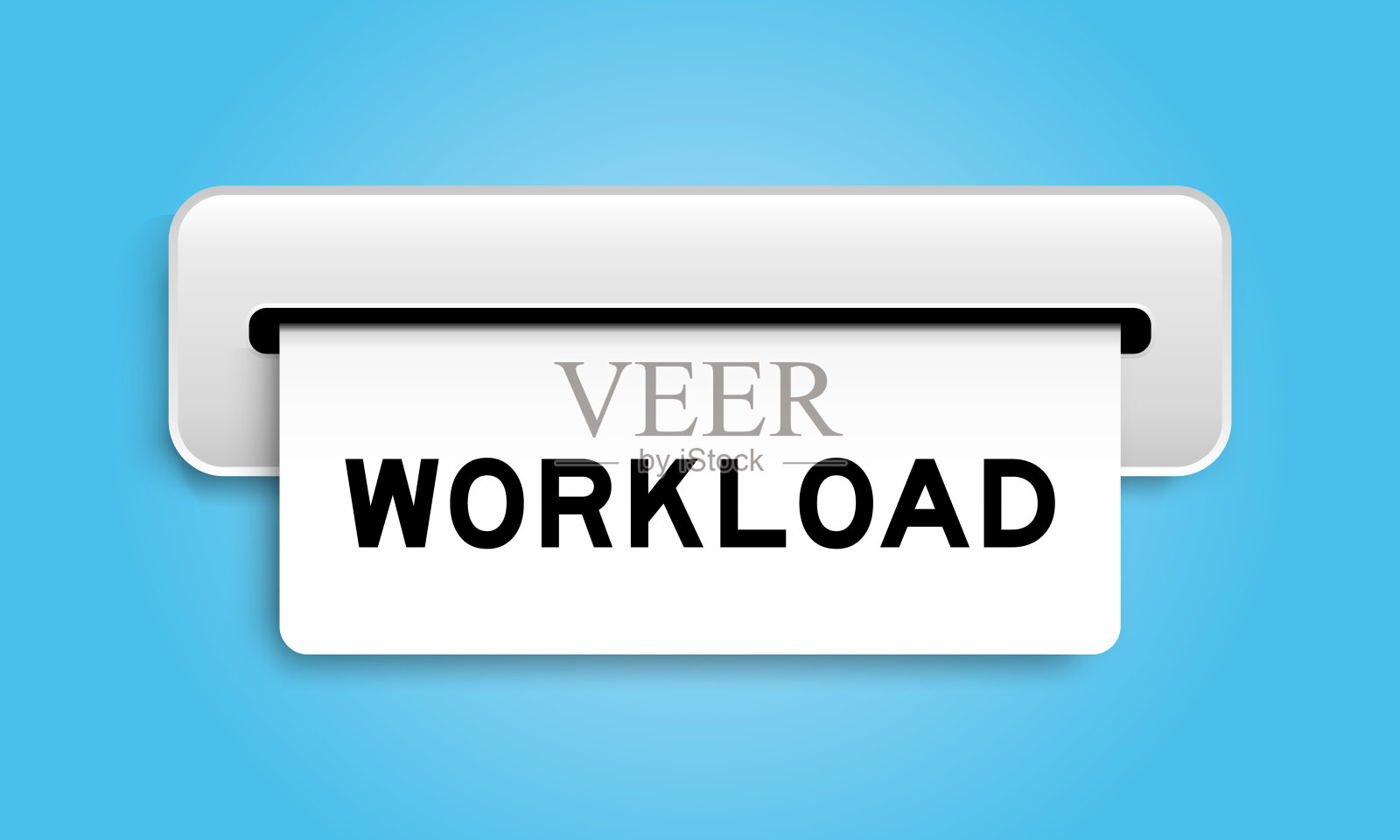 白色优惠券横幅与字工作量从机器上的蓝色背景插画图片素材