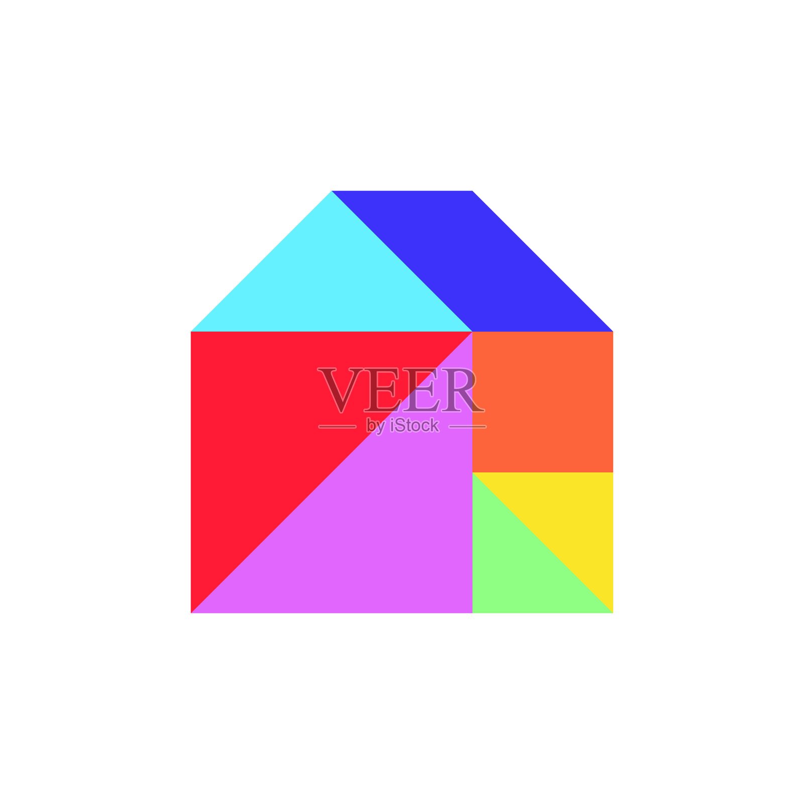 白色背景上家庭形状的彩色七巧板拼图(矢量图)插画图片素材