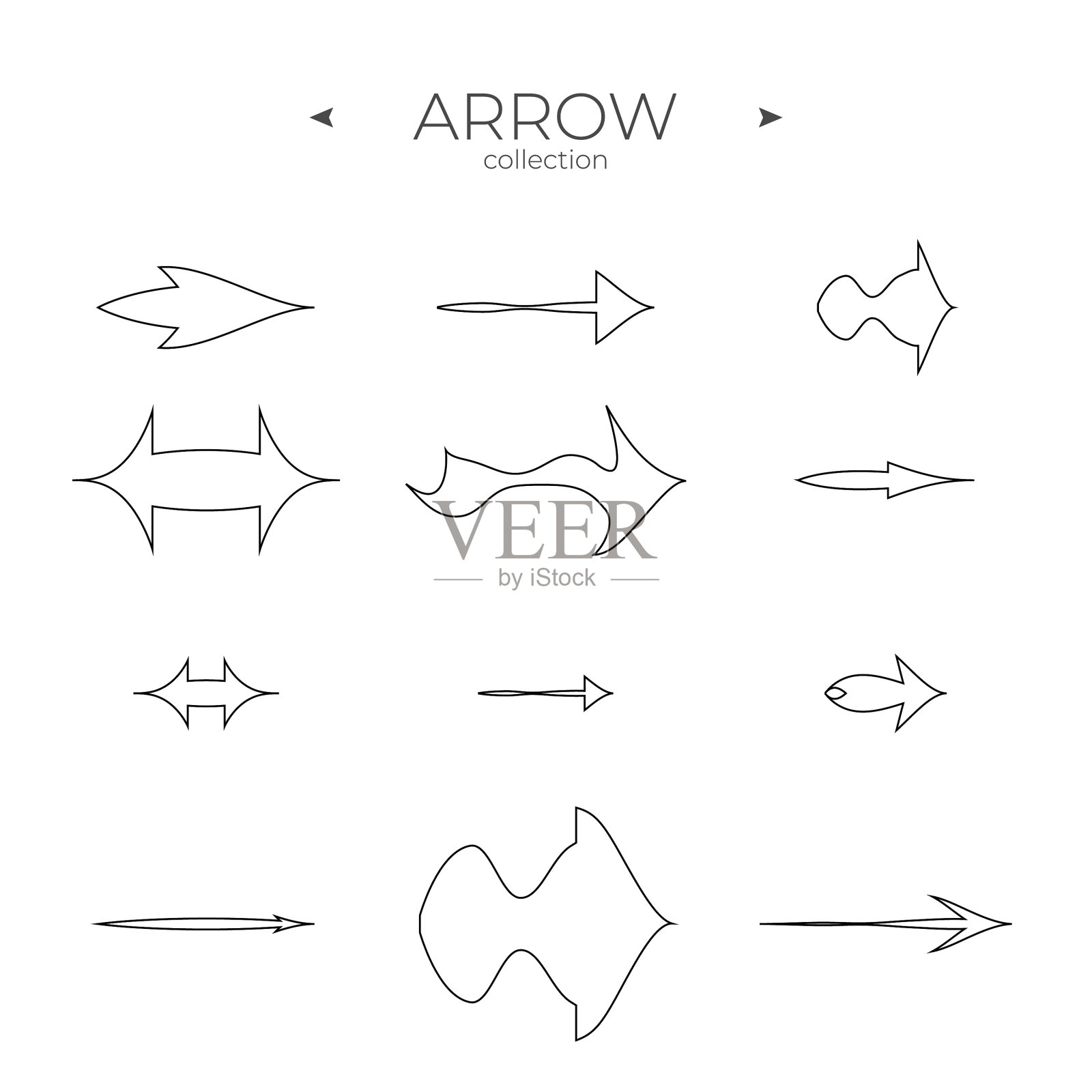 线箭头图标设置。行图标集合。现代向量符号。设计元素图片