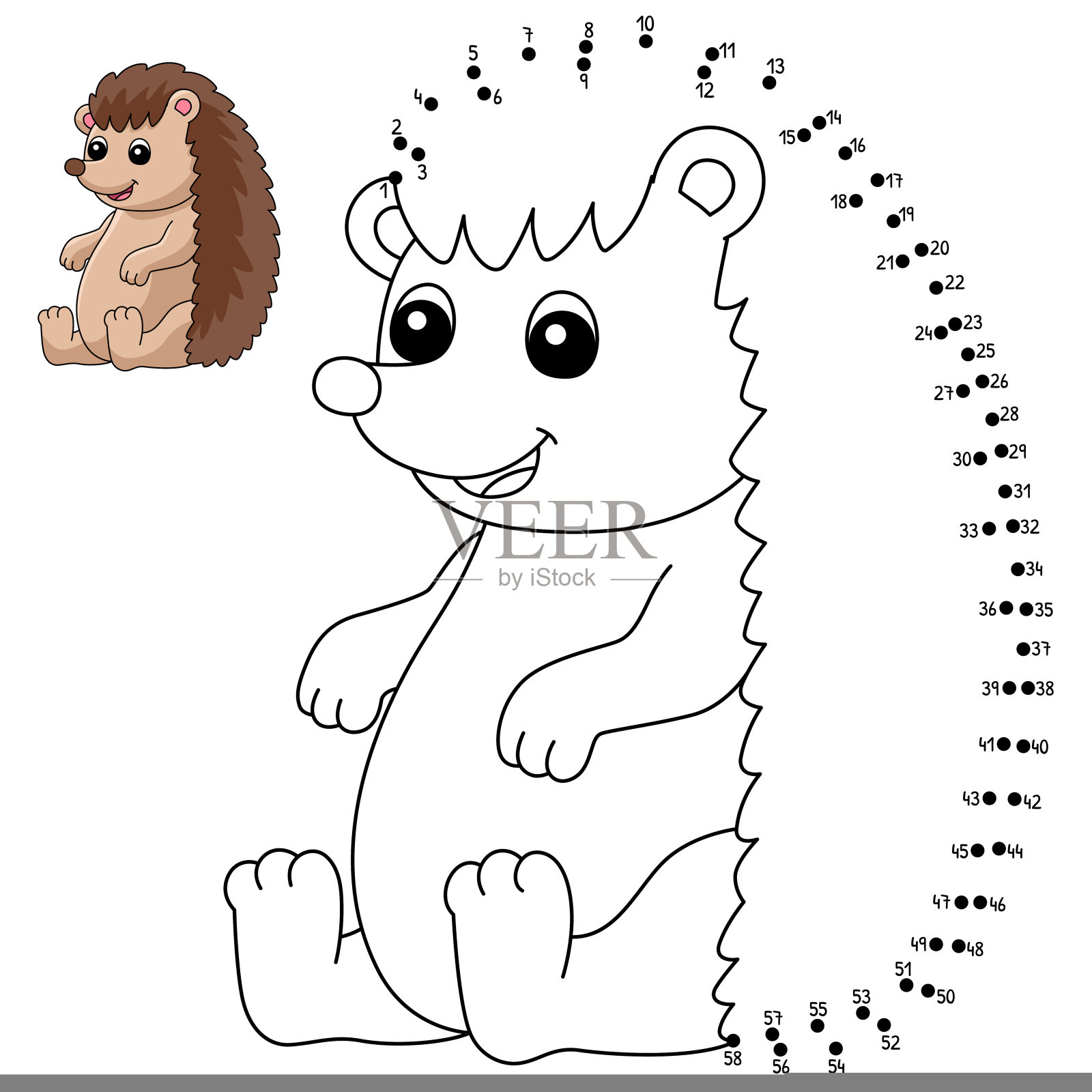 点对点刺猬儿童着色页插画图片素材