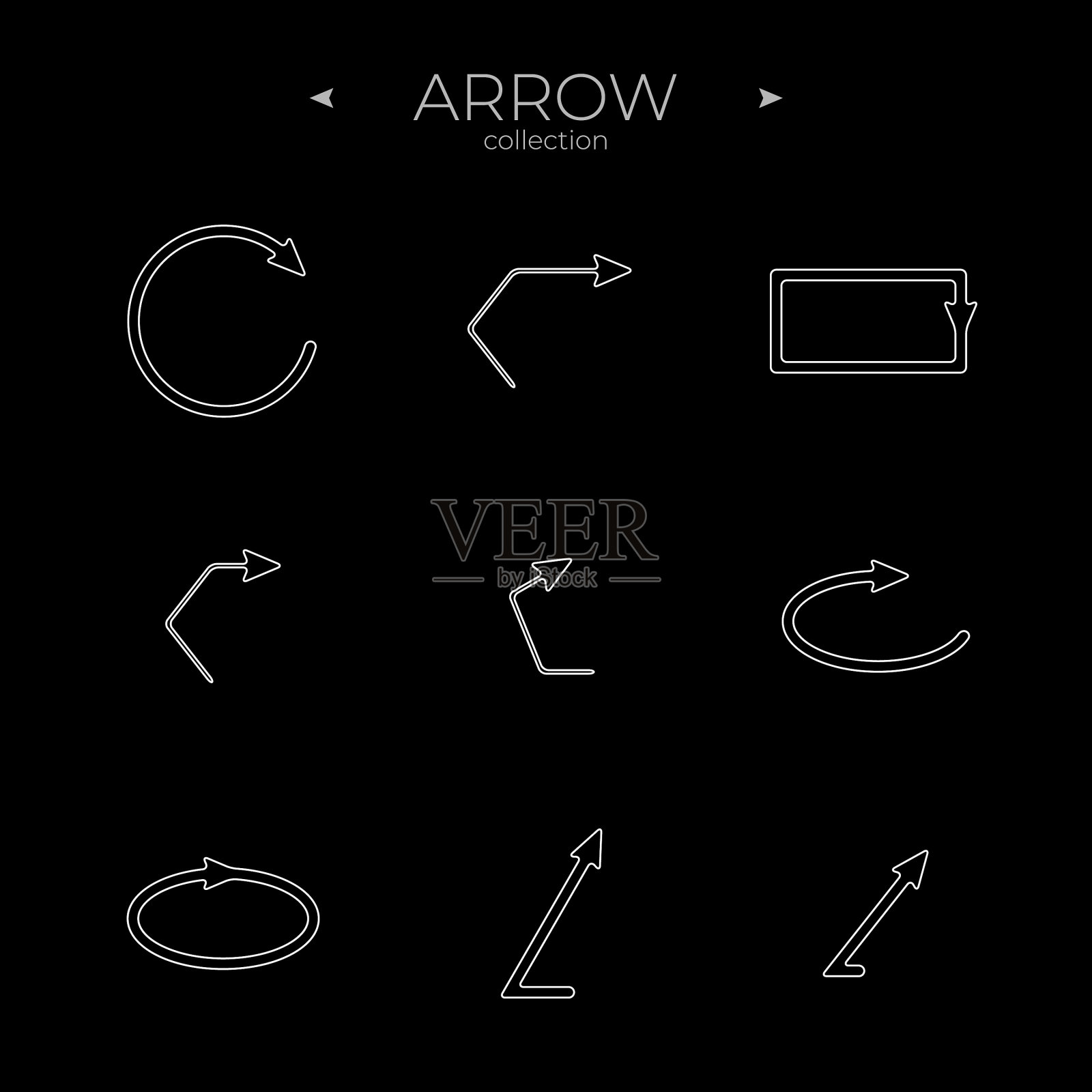 线箭头图标设置。行图标集合。现代向量符号。图标素材