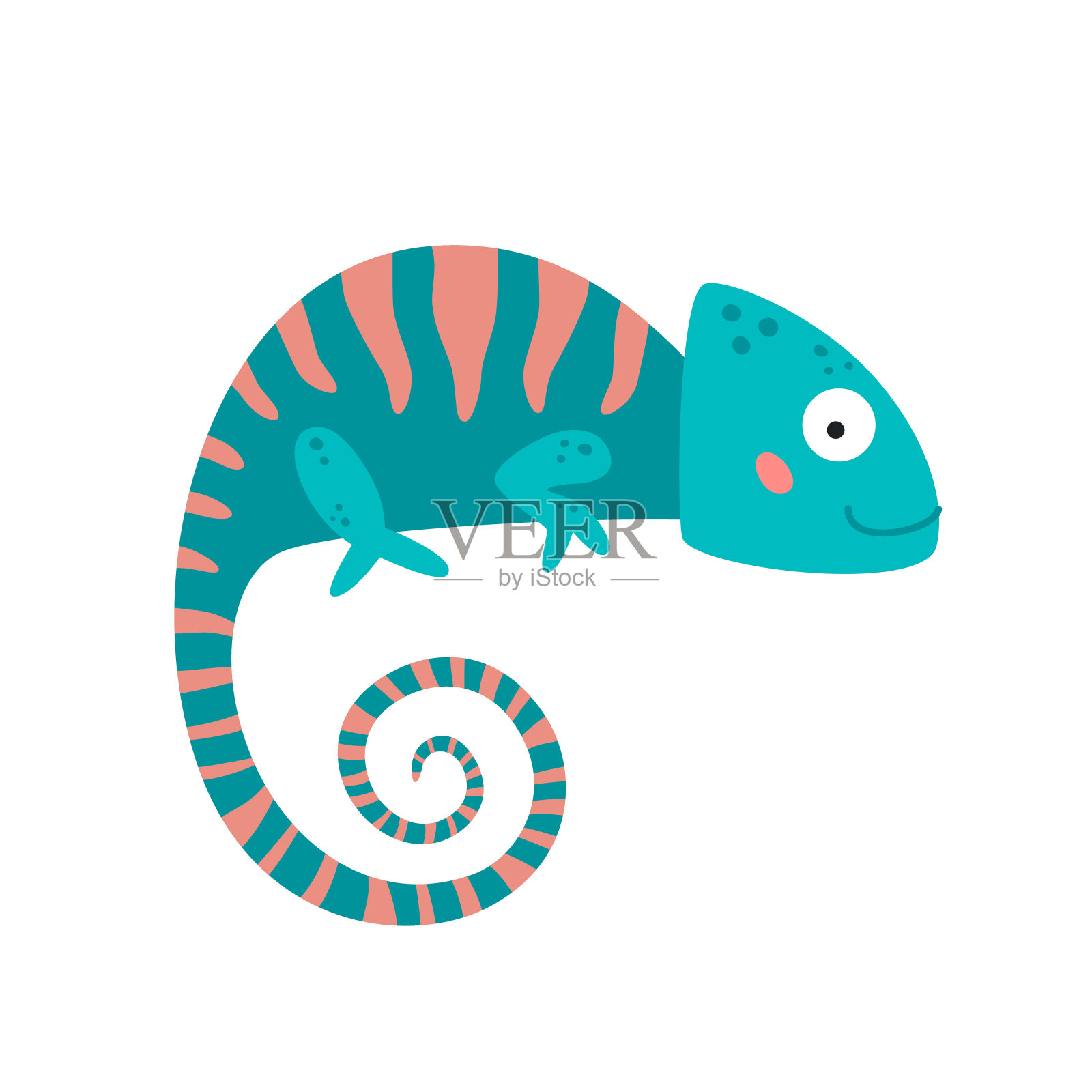 可爱的绿色和粉色变色龙。蜥蜴非洲动物，隔离在白色，矢量图标。平面卡通插画，剪贴画。设计元素图片