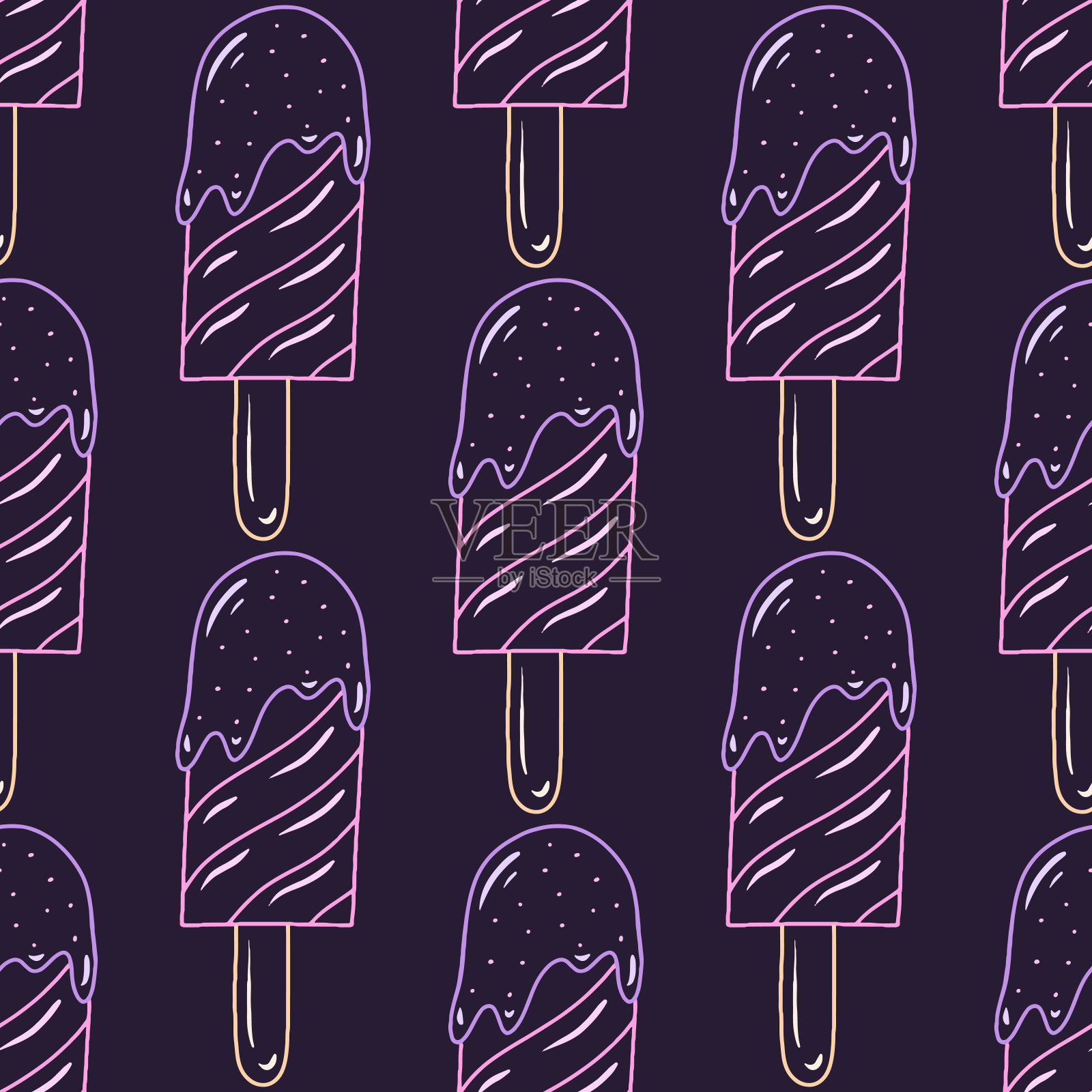 手绘冰淇淋矢量无缝图案涂鸦插画图片素材
