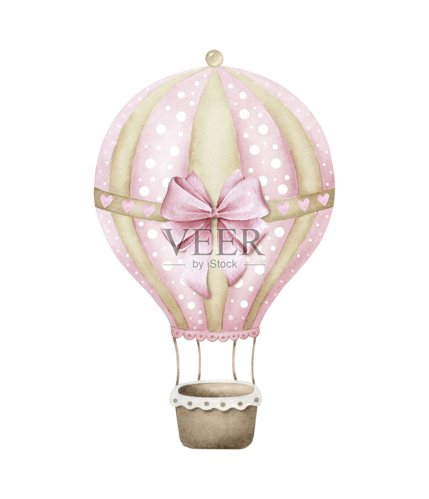 带蝴蝶结的粉色热气球。设计元素图片