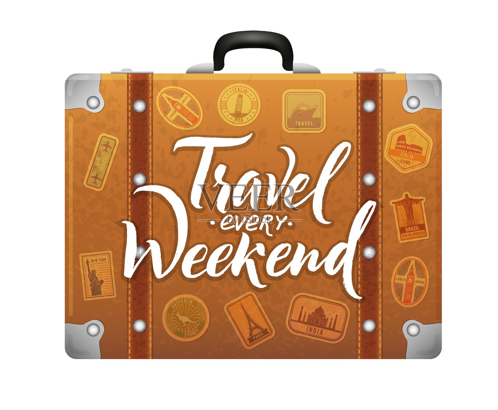 旅行手提箱。概念背景旅游周末冒险。矢量字体插画图片素材