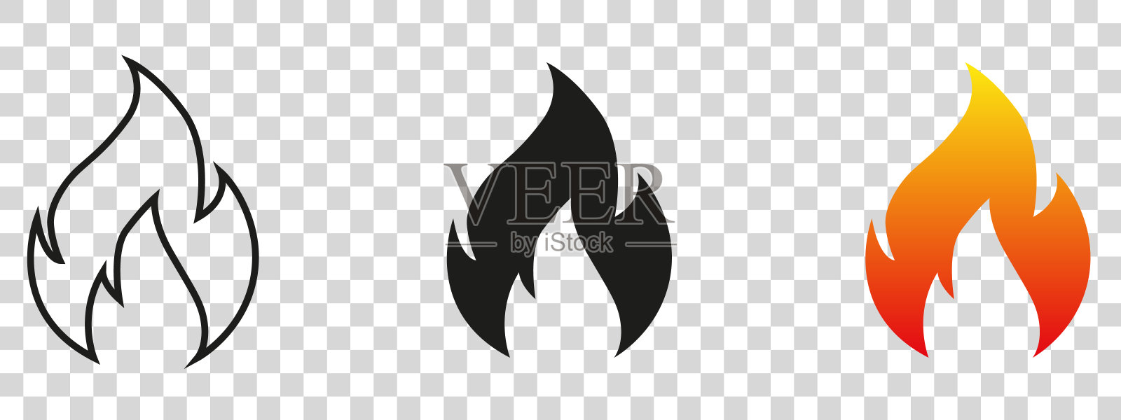 火图标集合。火灾火焰的象征。篝火轮廓标识。火焰符号集扁平风格-股票矢量设计元素图片