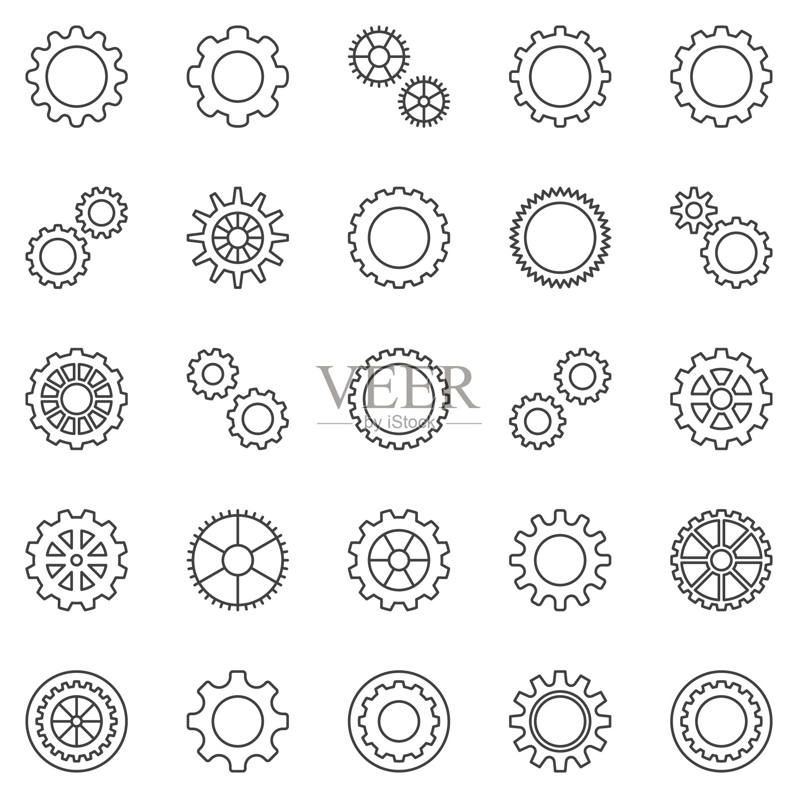 齿轮或齿轮轮廓图标设置。向量齿轮象征插画图片素材
