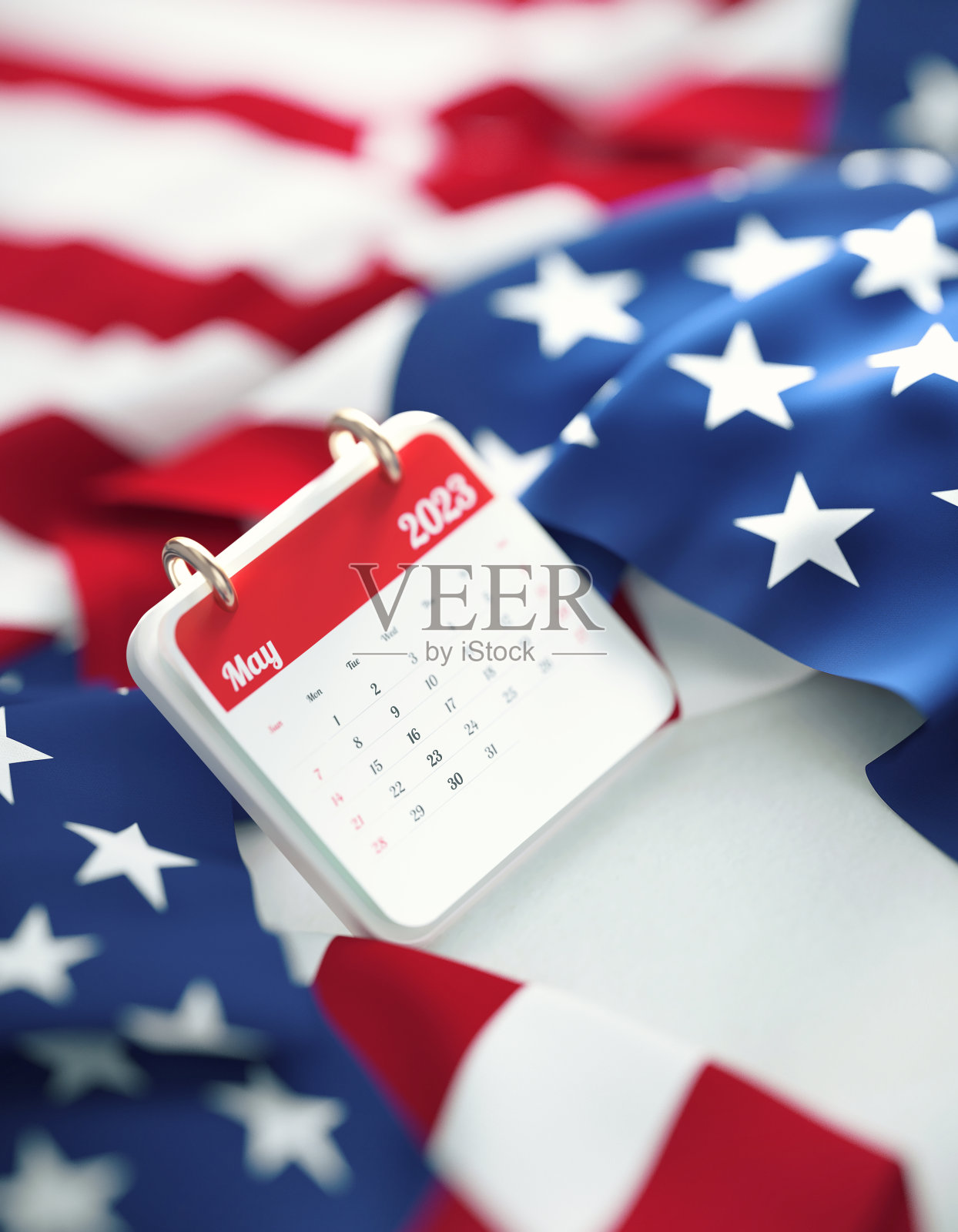 2023年5月日历上的美国国旗照片摄影图片