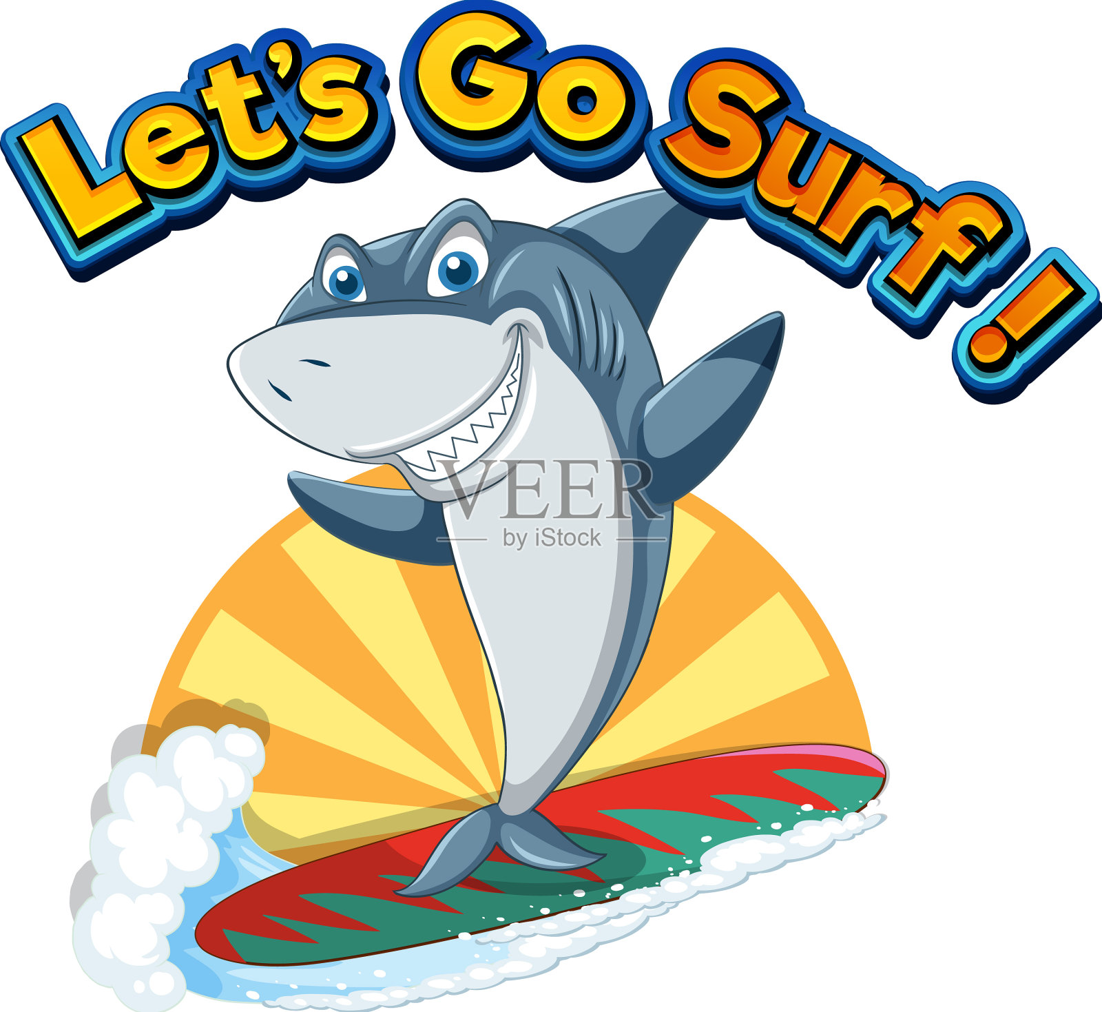 可爱的鲨鱼卡通人物冲浪设计元素图片