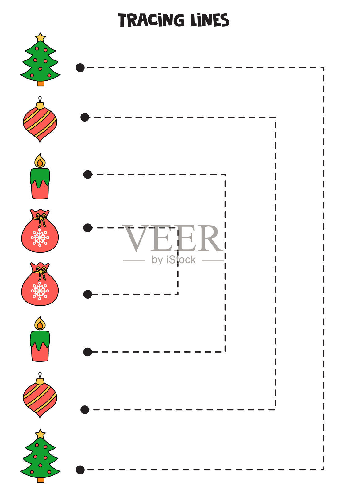 给孩子画线条。手绘圣诞元素。写作练习。插画图片素材