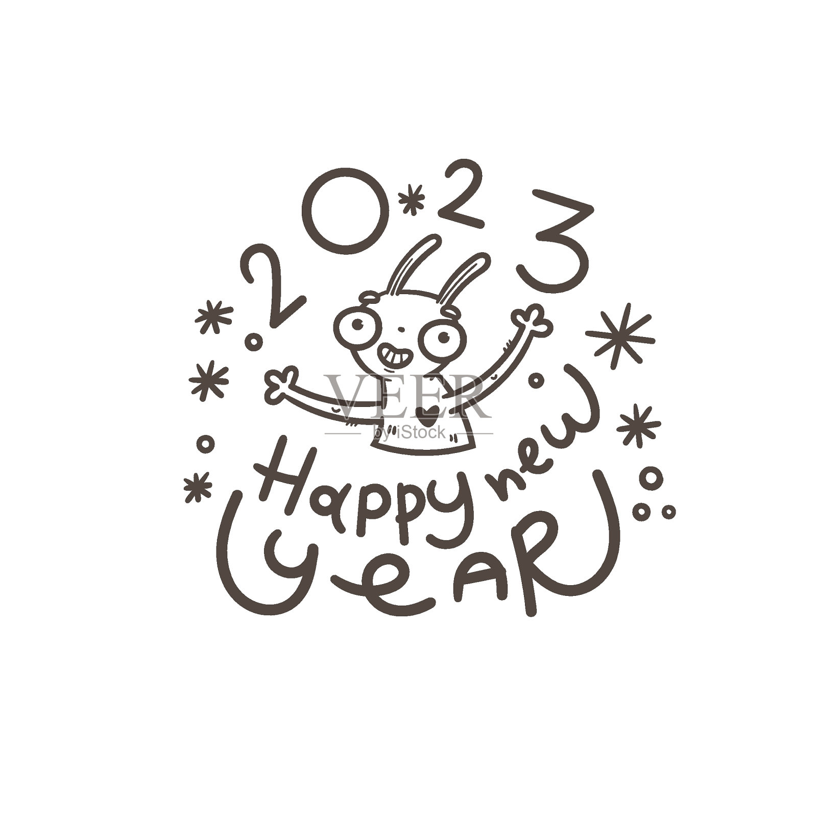 贺年卡上有兔子。农历的象征。向量节日的海报。有趣的动物。快乐的rabbiti。有趣的兔子打印。拟人化的人物设计。插画图片素材