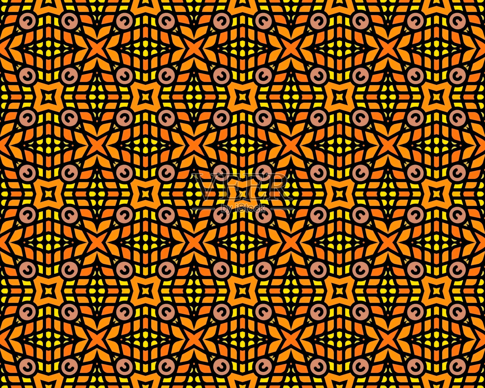 东方民族几何无缝瓷砖图案，采用各种传统元素风格设计插画图片素材