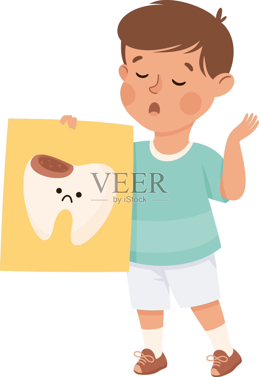 可爱的小男孩拿着有蛀牙的牌子设计元素图片