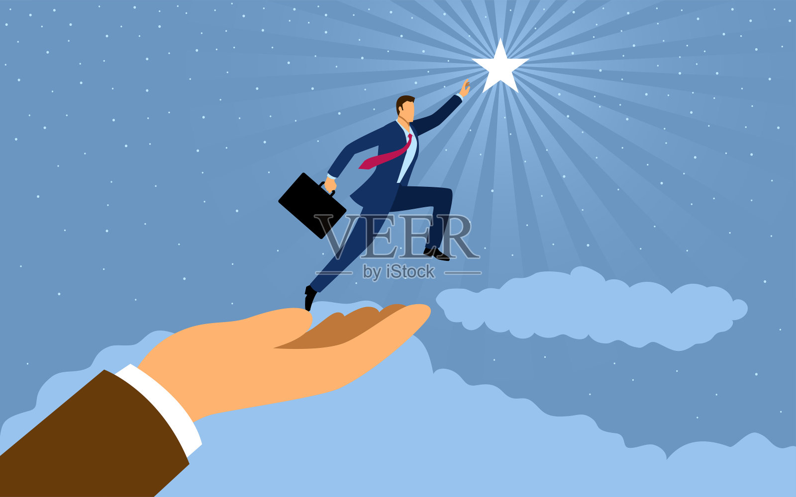 帮助一个商人伸手去拿星星插画图片素材