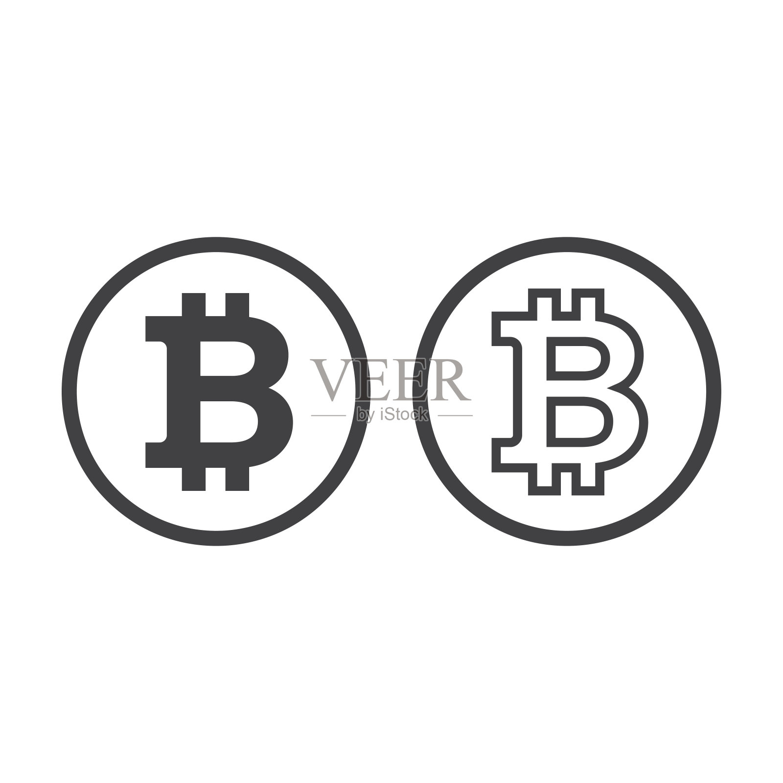 比特币区块链加密货币灰色图标。开源的金融概念。图标素材