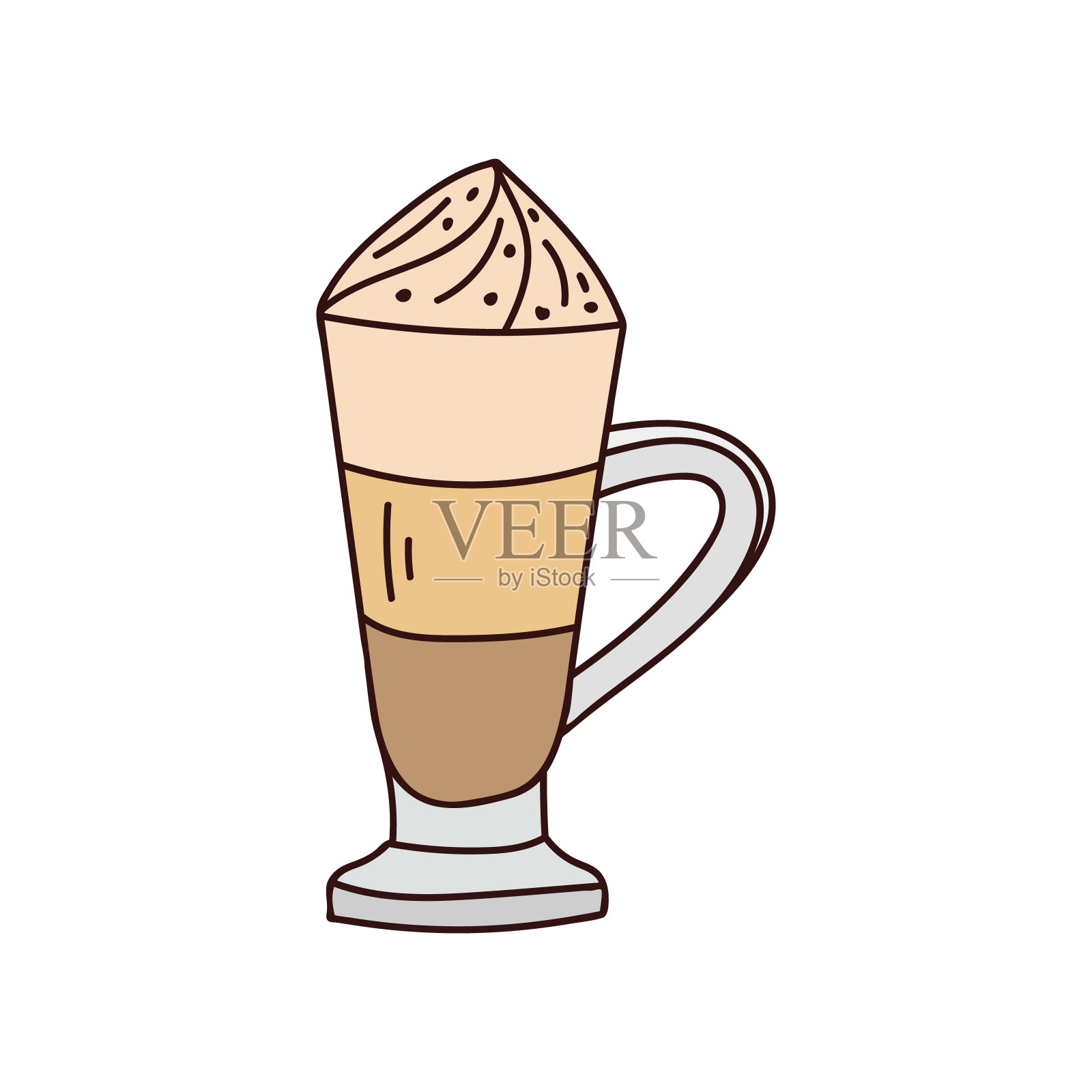 冰咖啡与牛奶彩色涂鸦插图在矢量。冰咖啡加奶油插图在矢量。奶昔彩色涂鸦插图在矢量插画图片素材