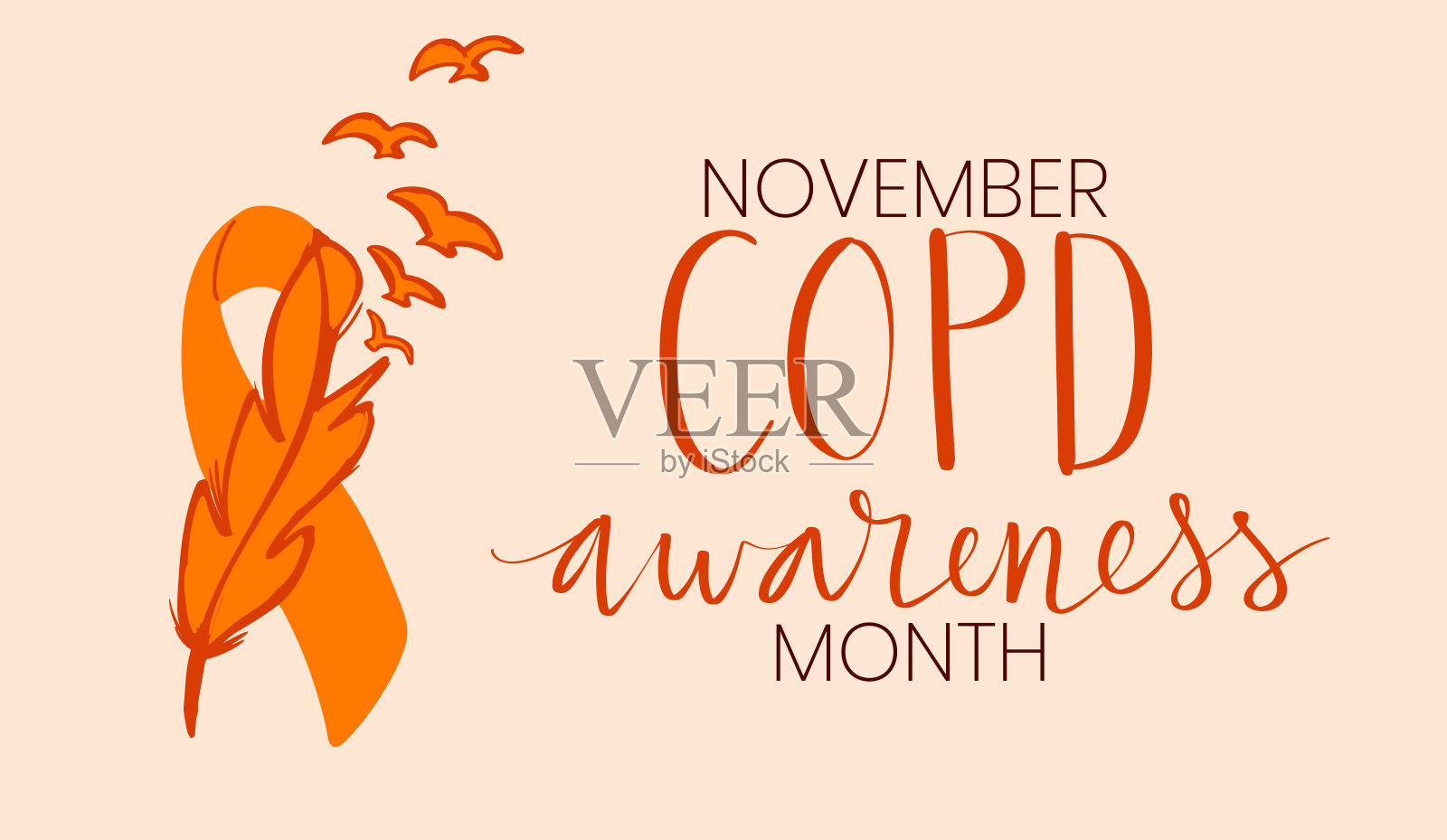 慢性阻塞性肺疾病意识月11月手写刻字。橙丝带的支持。网络横幅向量插画图片素材