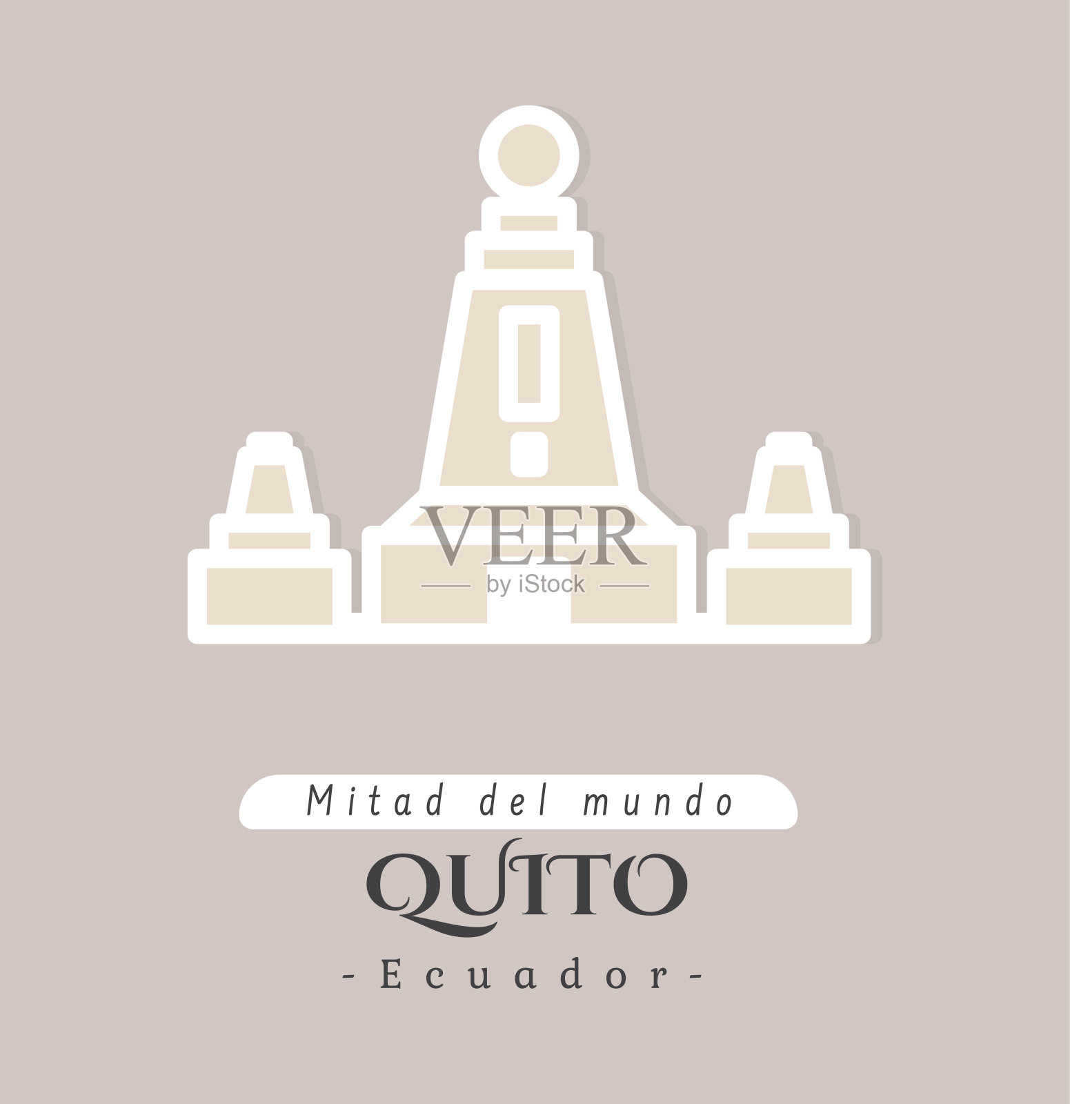 轮廓图标纪念碑厄瓜多尔基多市米塔德蒙多。城市景观纪念碑象征建筑。矢量插画线性艺术设计风格。商务旅行和旅游概念历史建筑。插画图片素材