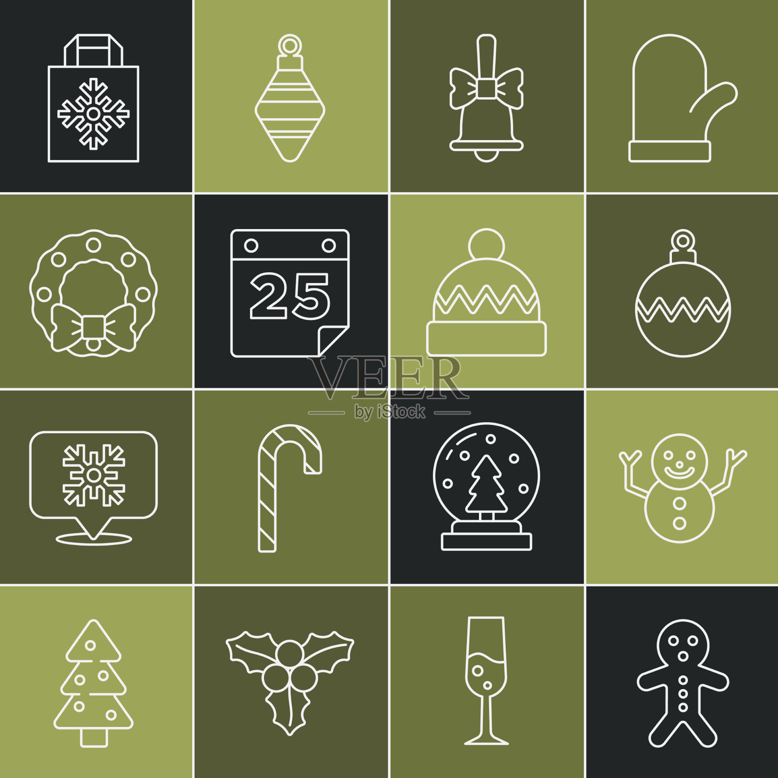 设定线假日姜饼人饼干圣诞图标素材