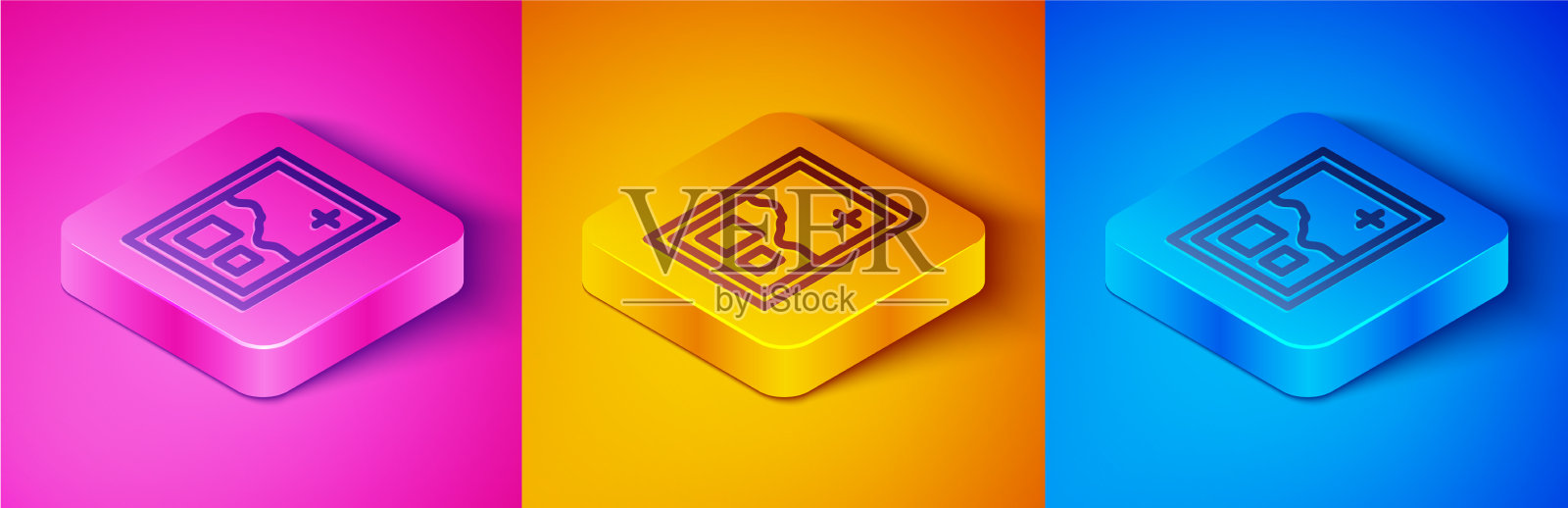 等距线折叠地图图标孤立的粉红色图标素材