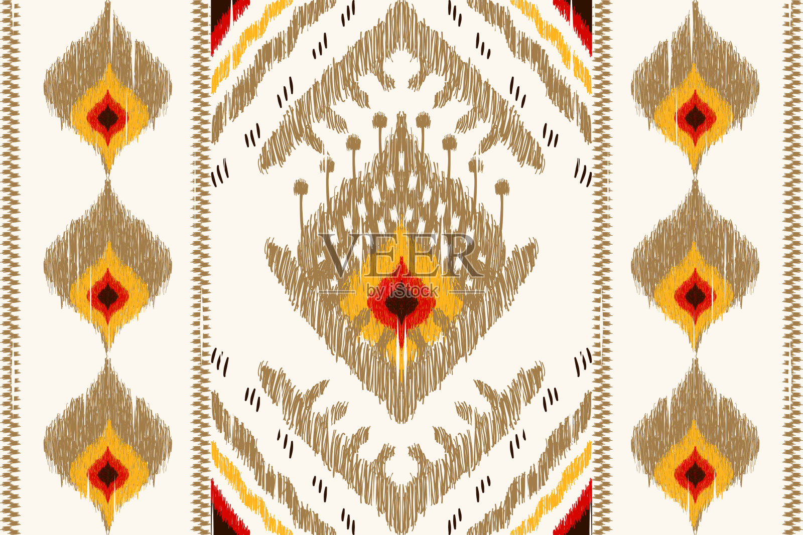 美丽的伊卡特涡纹无缝图案。插画图片素材