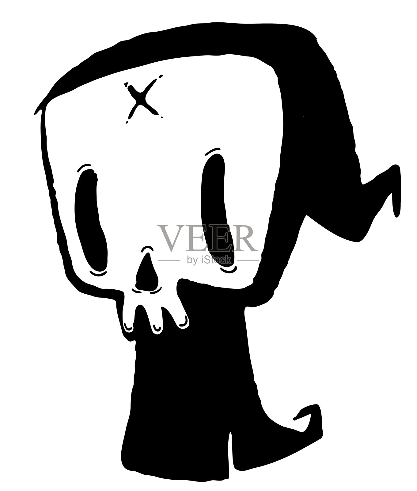 死神插图。卡通万圣节死亡骷髅吉祥物孤立在白色背景。概述了插画图片素材