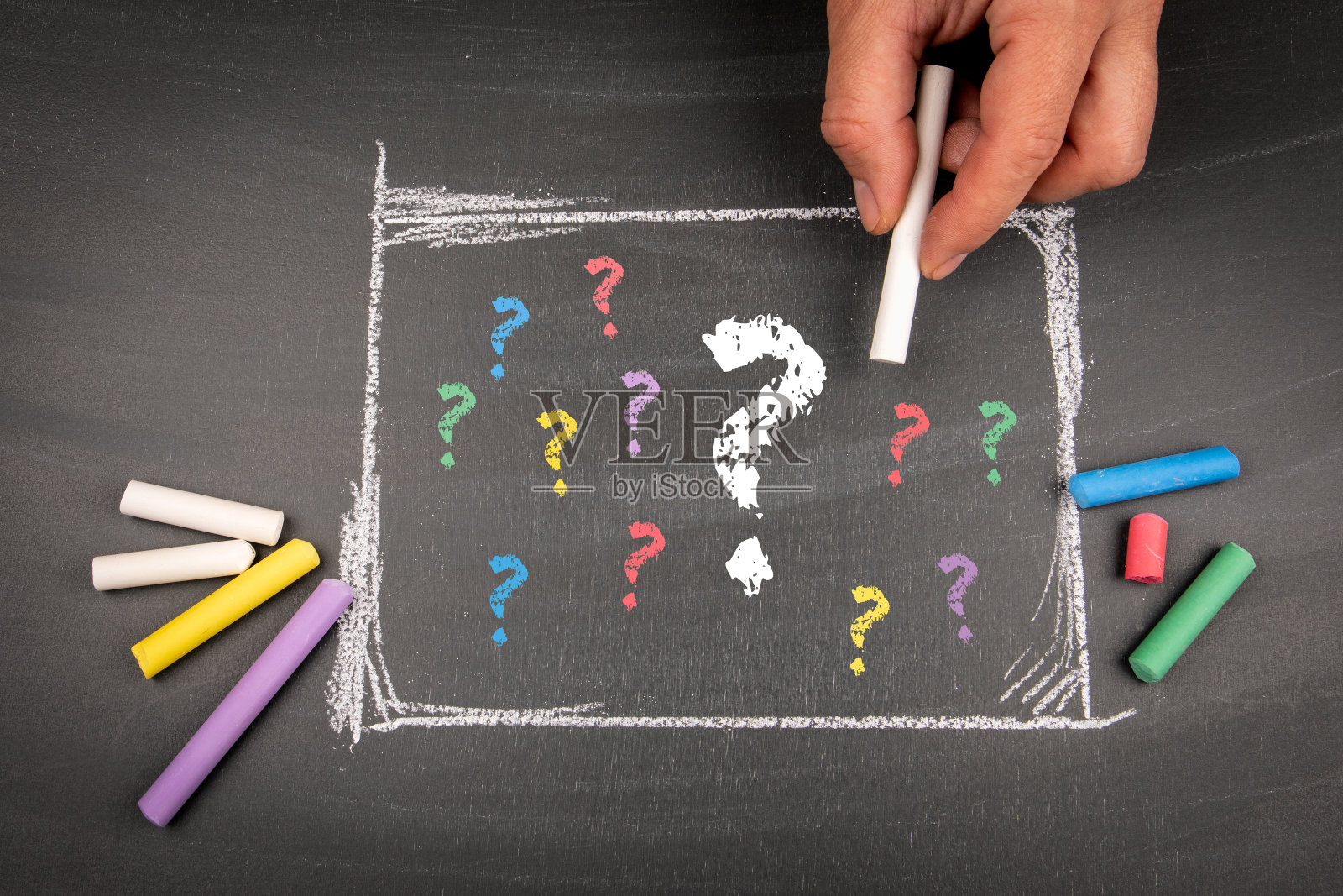 黑板上有很多问号，常见问题，问题分析，教育理念照片摄影图片