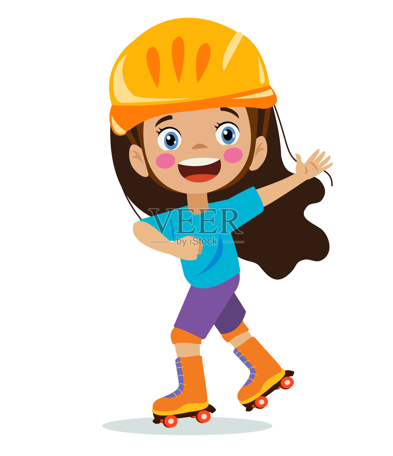 可爱的小快乐女孩滑冰插画图片素材