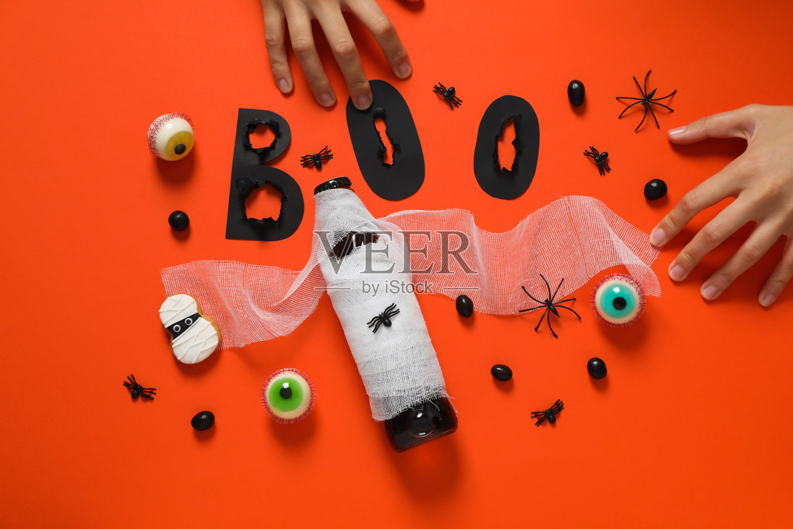 万圣节的概念，万圣节派对，俯视图照片摄影图片