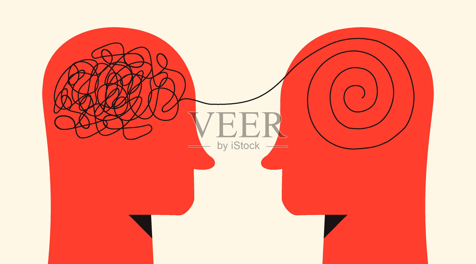 两个人头剪影心理治疗插画图片素材