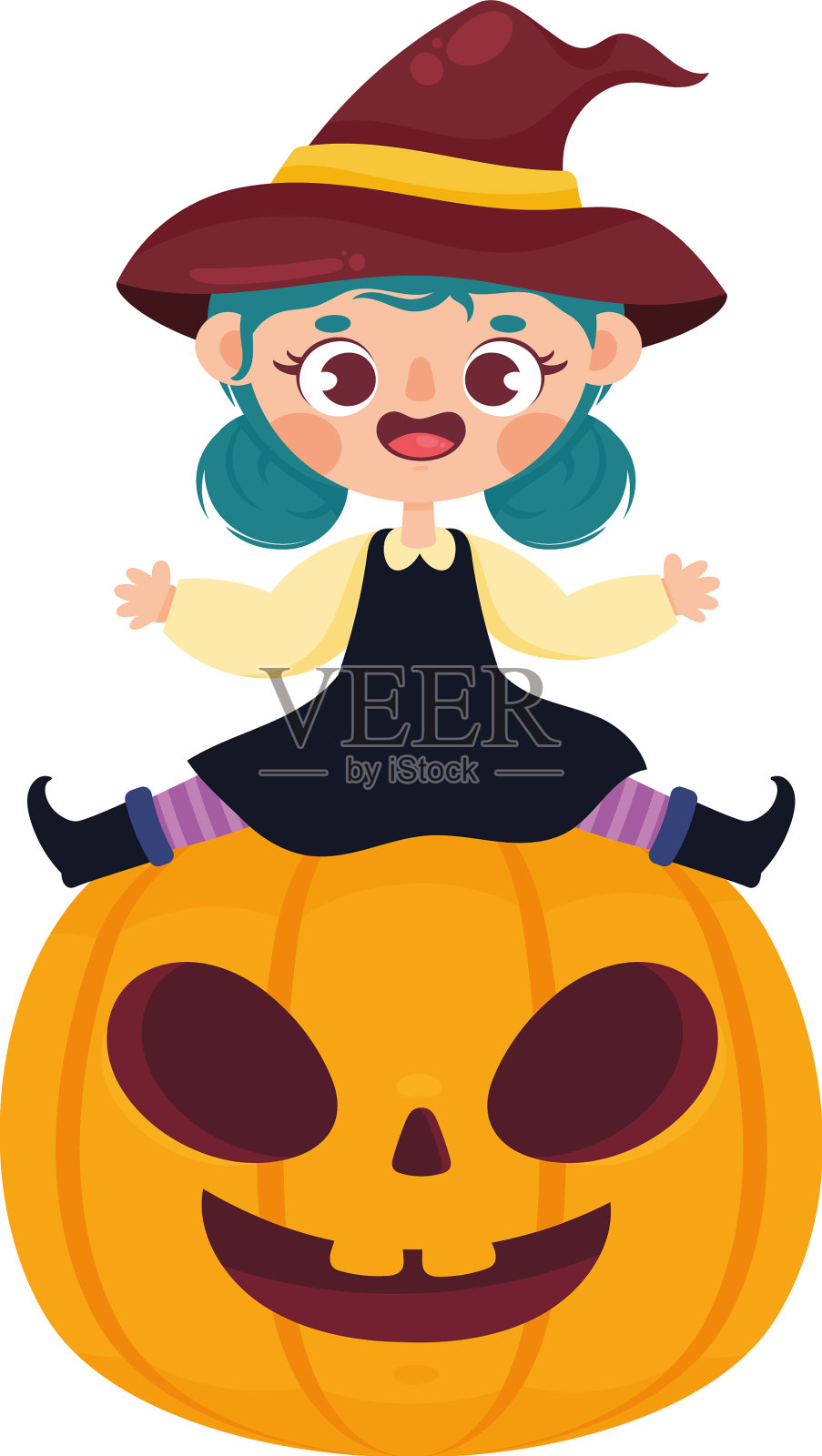 女巫坐在南瓜里设计元素图片