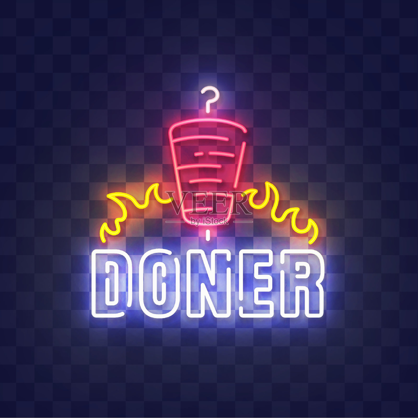 做霓虹灯招牌，亮招牌，亮横幅。烤肉串标志霓虹，会徽。矢量图插画图片素材