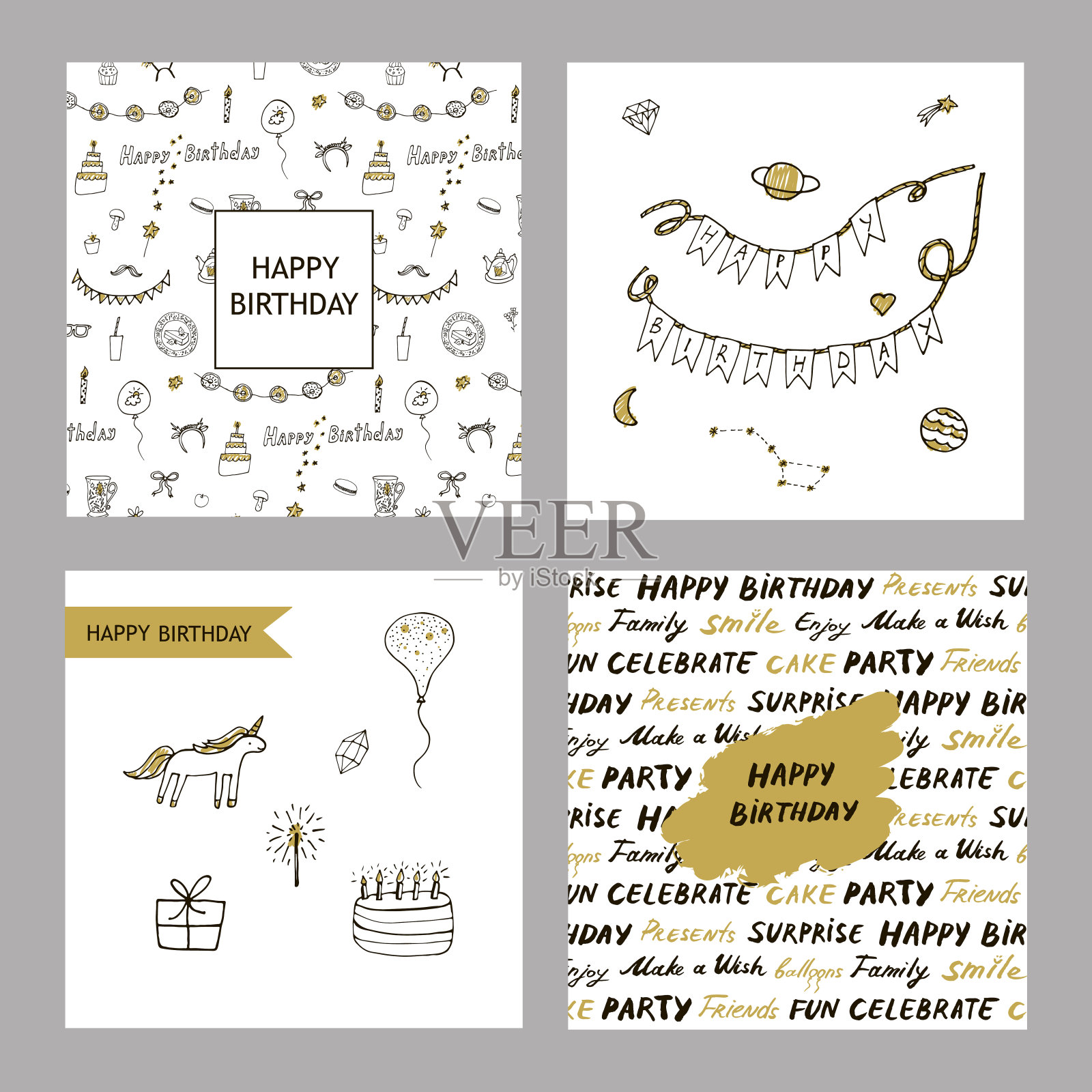 生日快乐涂鸦矢量打印。插画图片素材