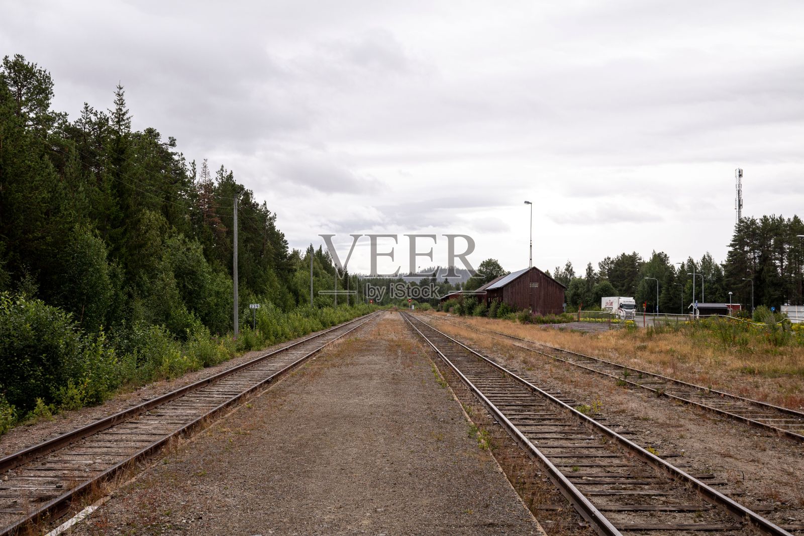 路边有树的铁路照片摄影图片
