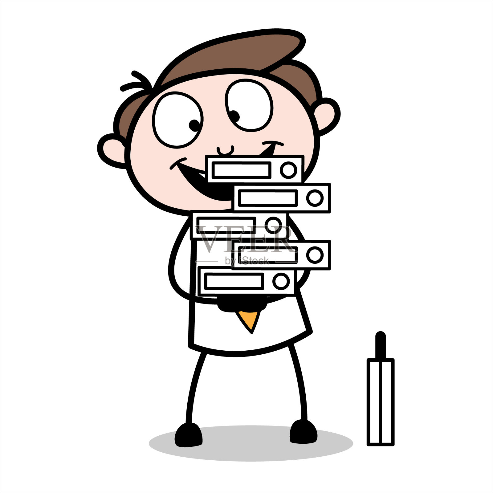 资产是一个年轻的商人卡通人物，因为很多工作很忙，但他很快乐设计元素图片