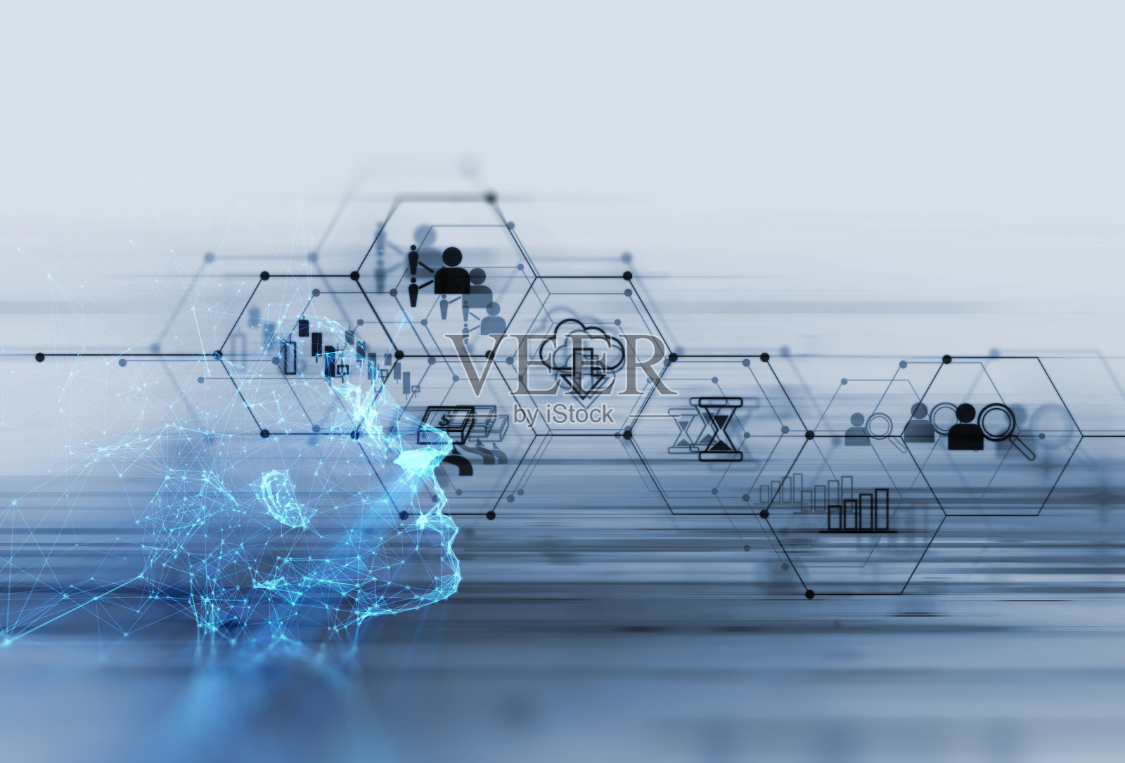 在技术背景下的人工智能三维插图。照片摄影图片