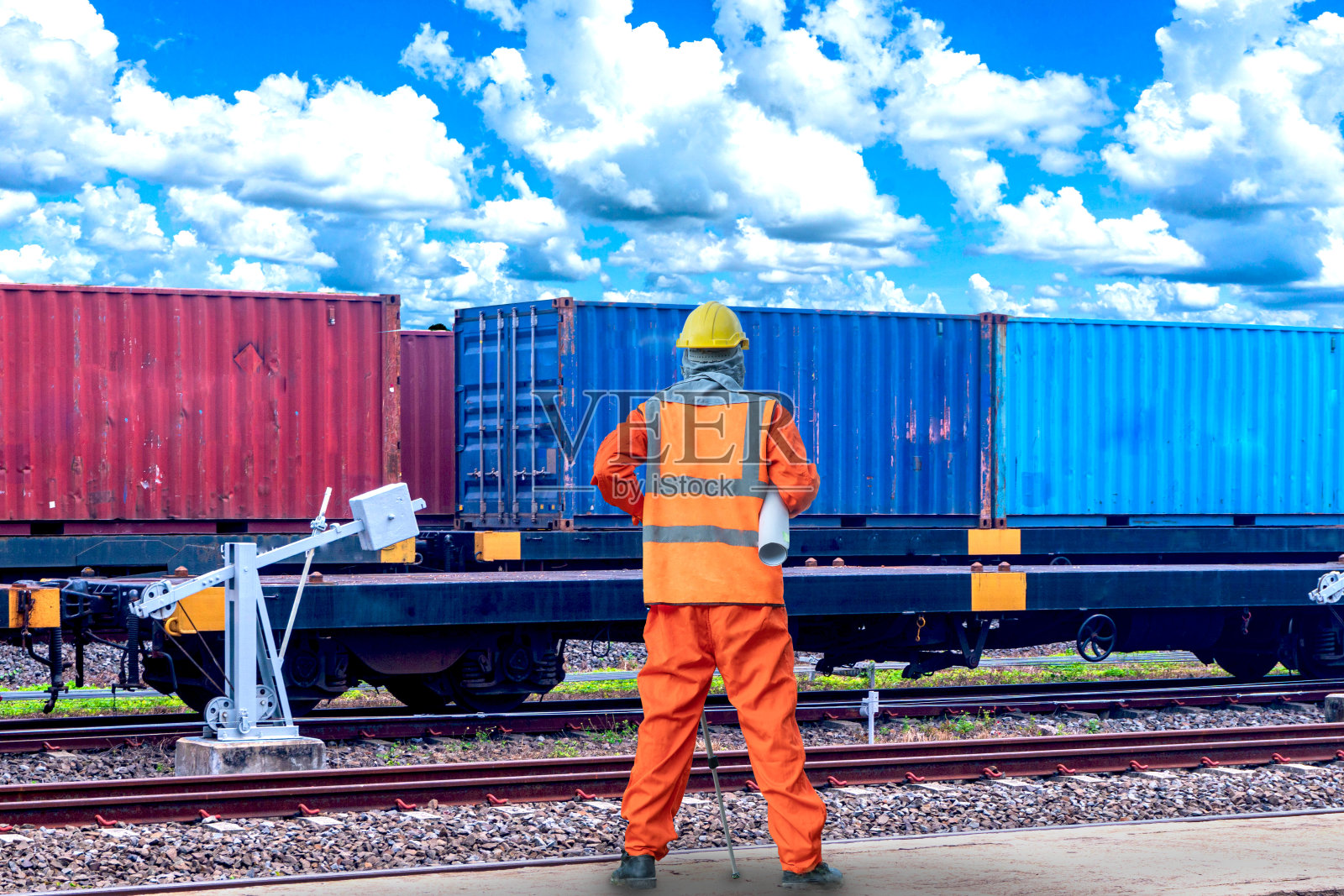 方便铁路货运技术货物检验员商业集装箱管理员照片摄影图片