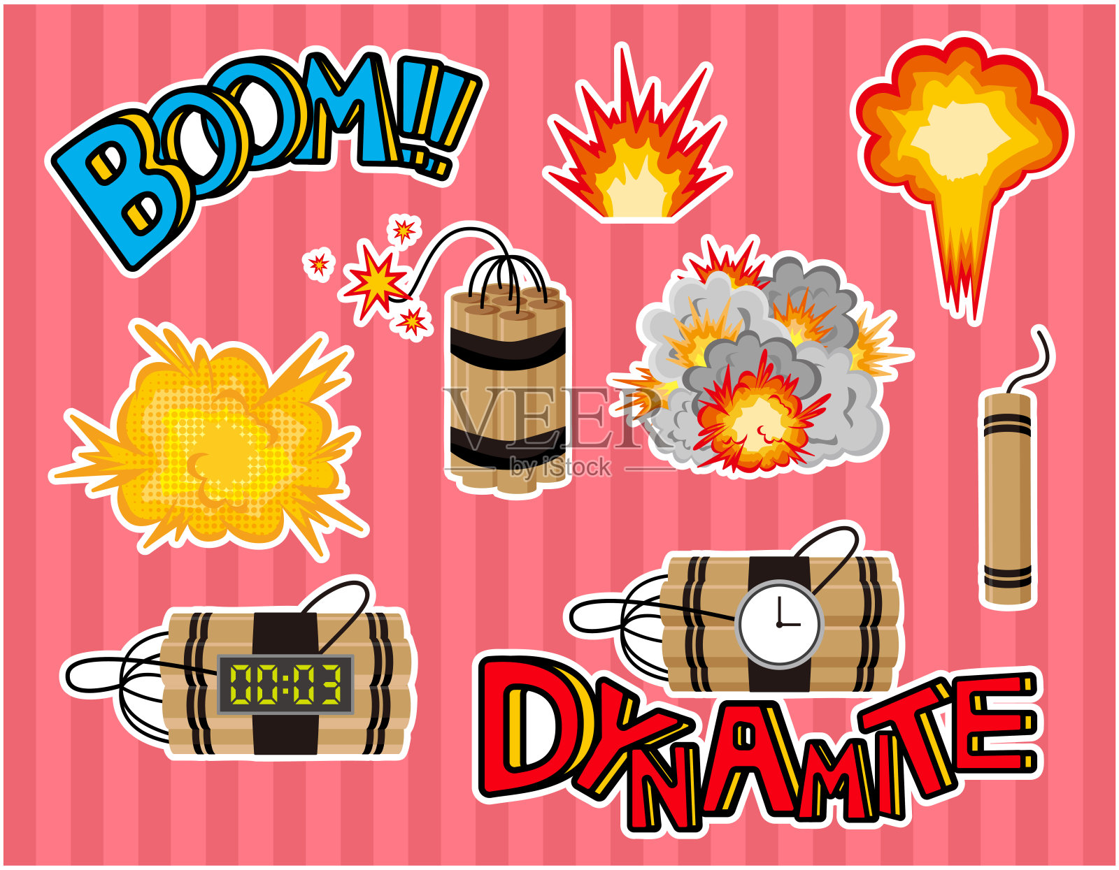 爆炸的炸药。图标集。炸药。矢量插图。设计元素图片