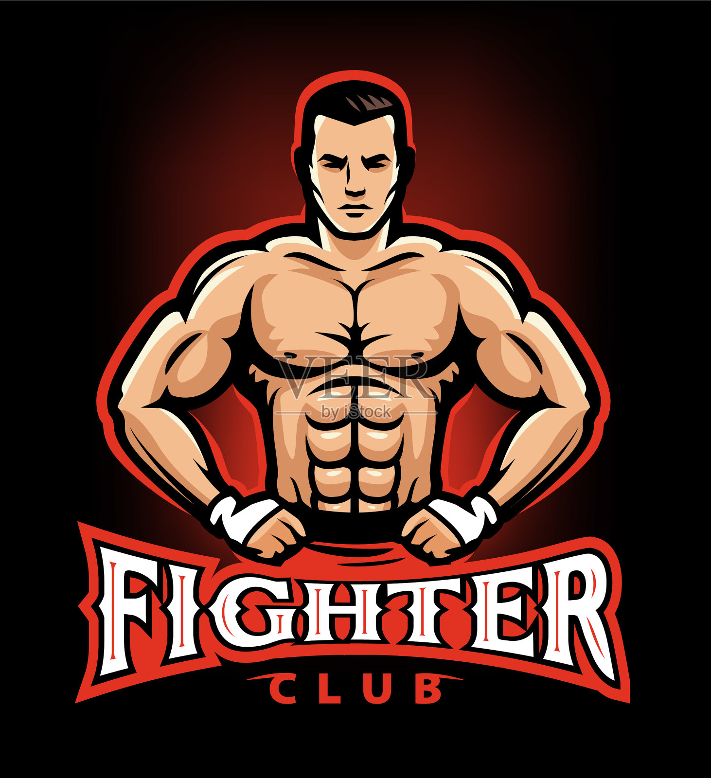 综合格斗,肌肉发达的拳击手,带着拳击手套战斗