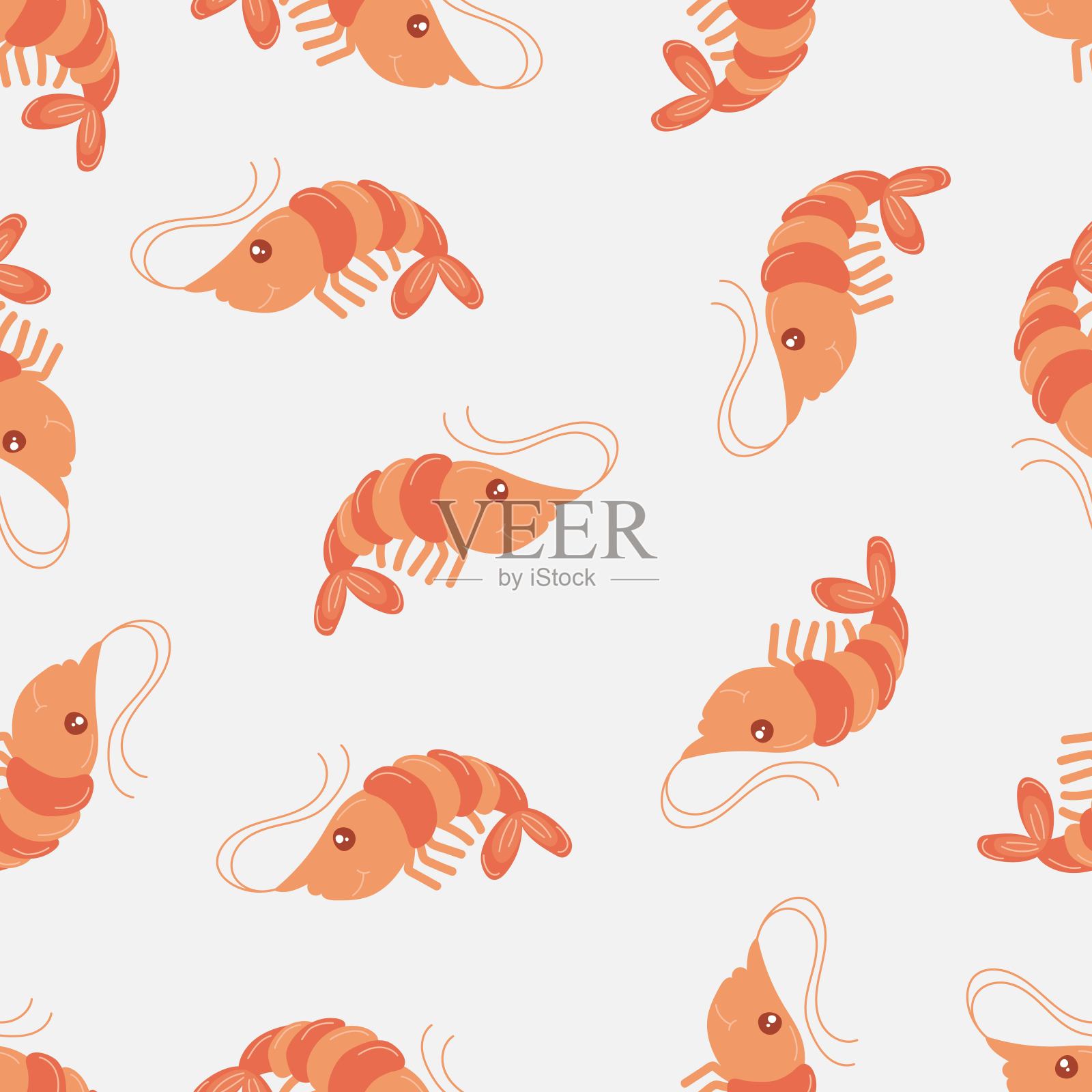 小虾卡通涂鸦线艺术图案插画图片素材