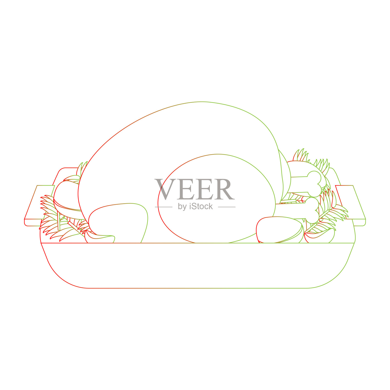 可爱的感恩节和圣诞节烤鸡。隔离在白色背景，平面设计，EPS10矢量，线艺术插画图片素材